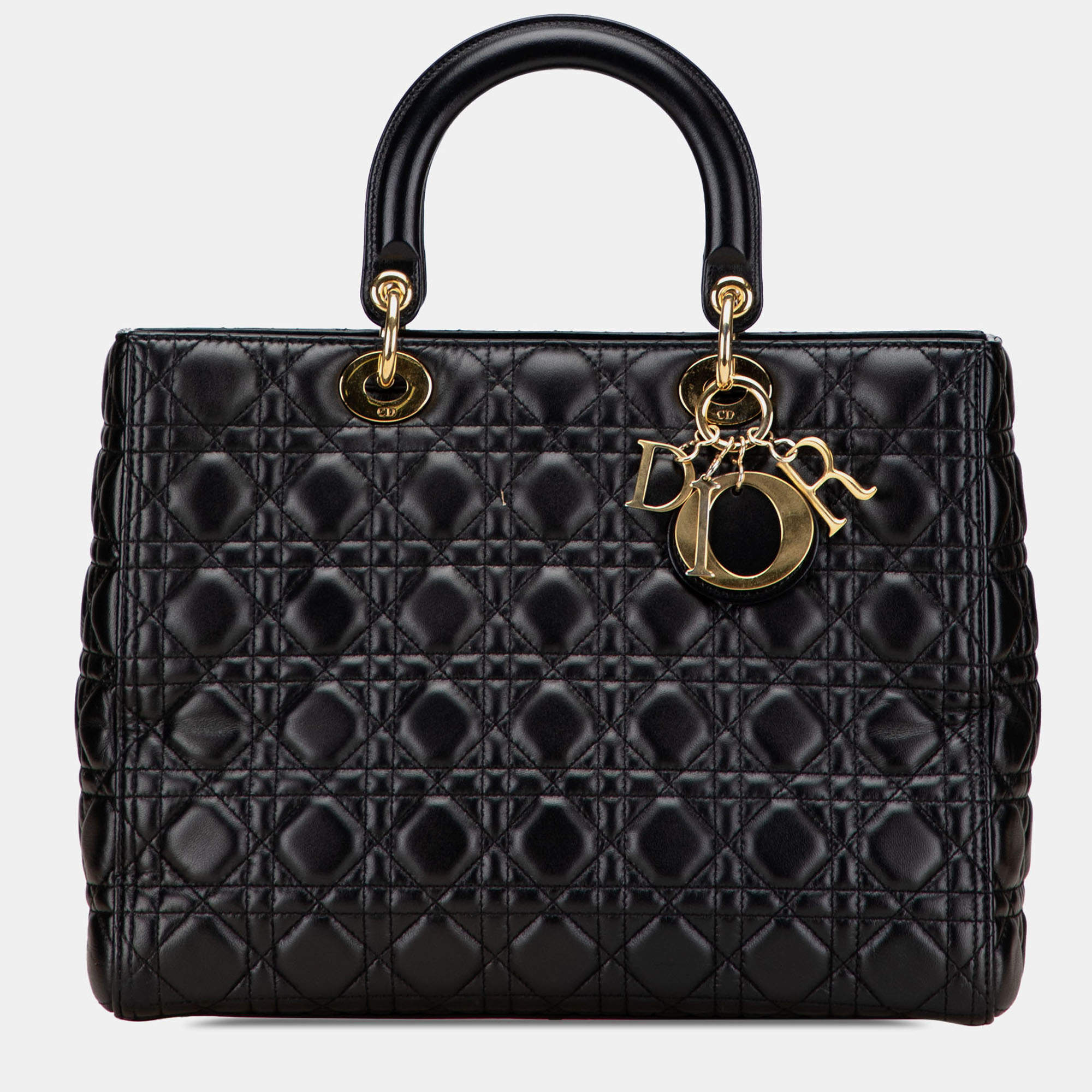 Pre Owned Dior Black Large Lambskin Cannage Lady Dior