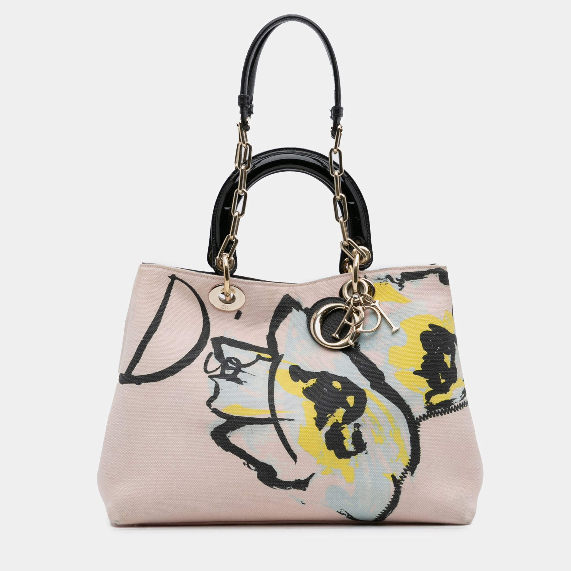 Pre Owned Dior Pink Limited Edition Medium Canvas Floral Printed Diorissimo Satchel
