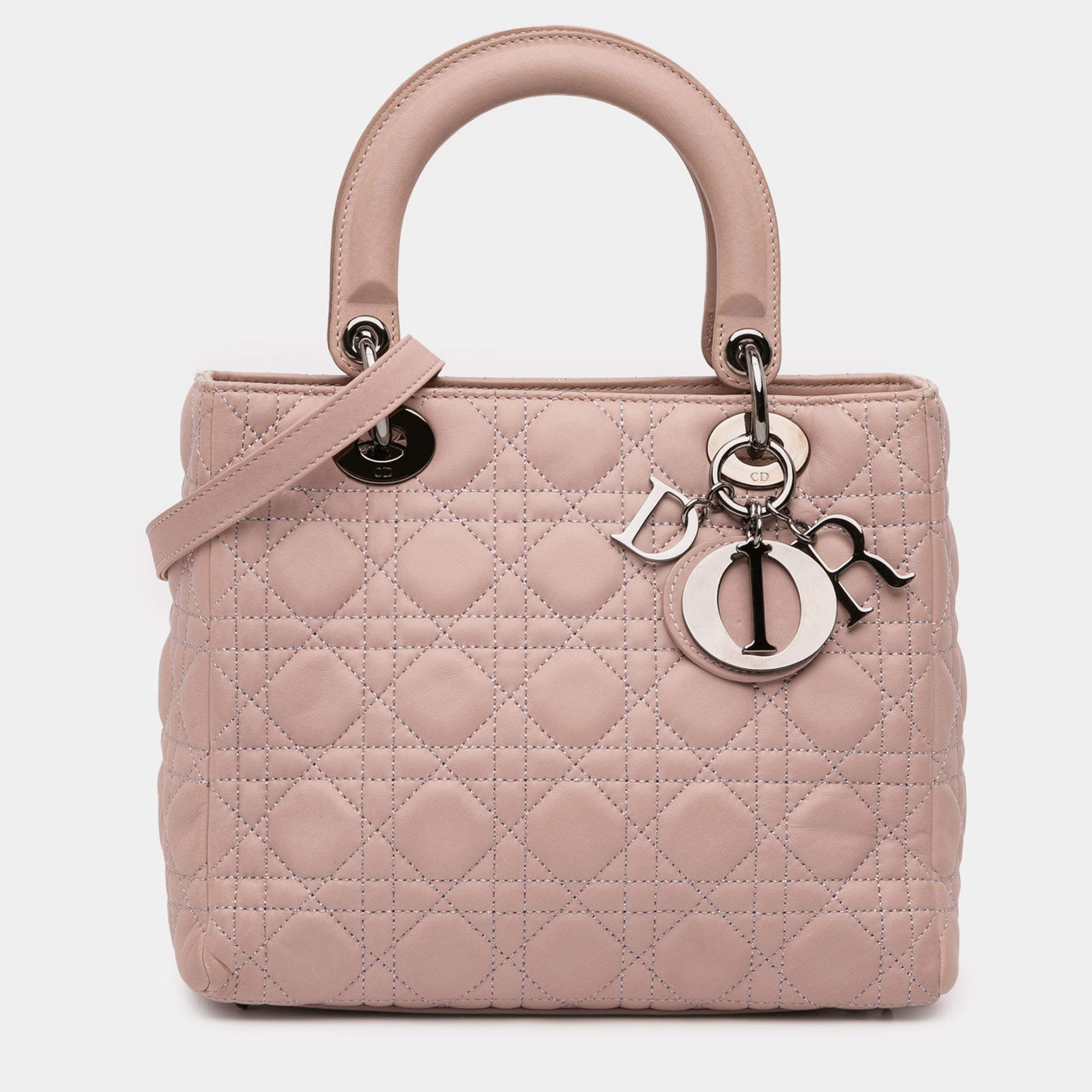 Pre Owned Dior Pink Medium Lambskin Cannage Lady Dior