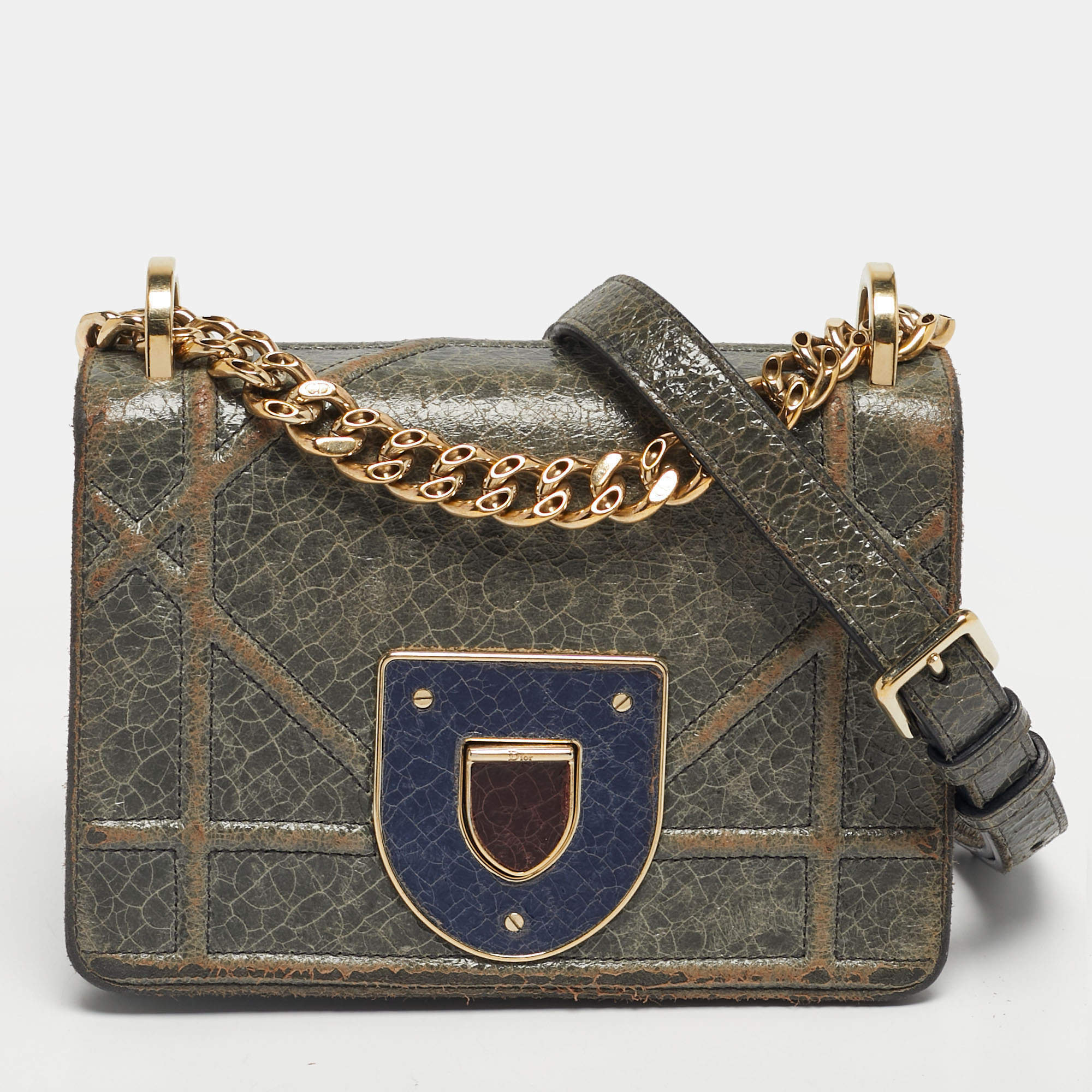 Pre Owned Dior Green Ceramic Effect Leather Diorama Club Shoulder Bag