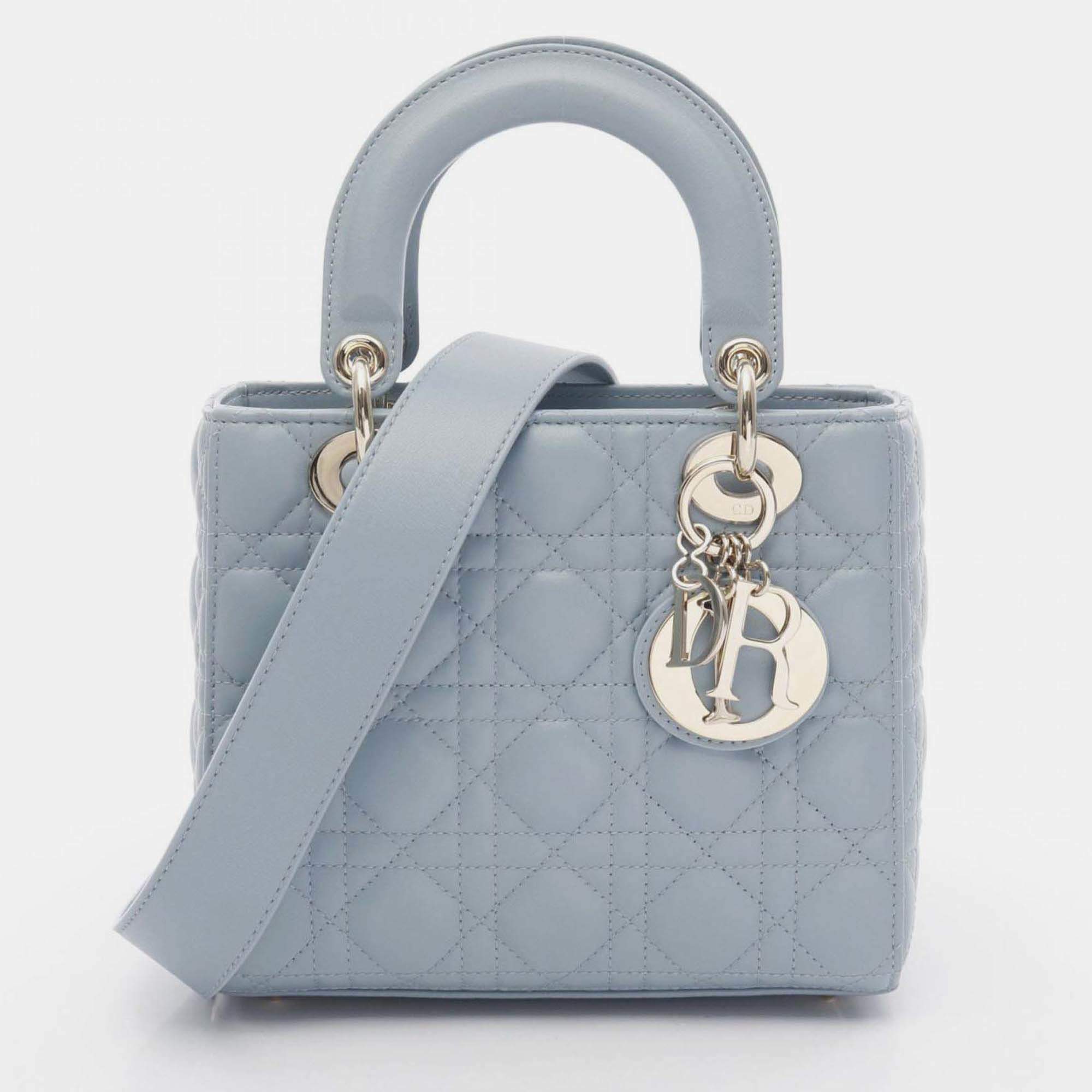 Pre Owned Christian Dior Dior Lady Small Cannage Blue Leather Handbag 