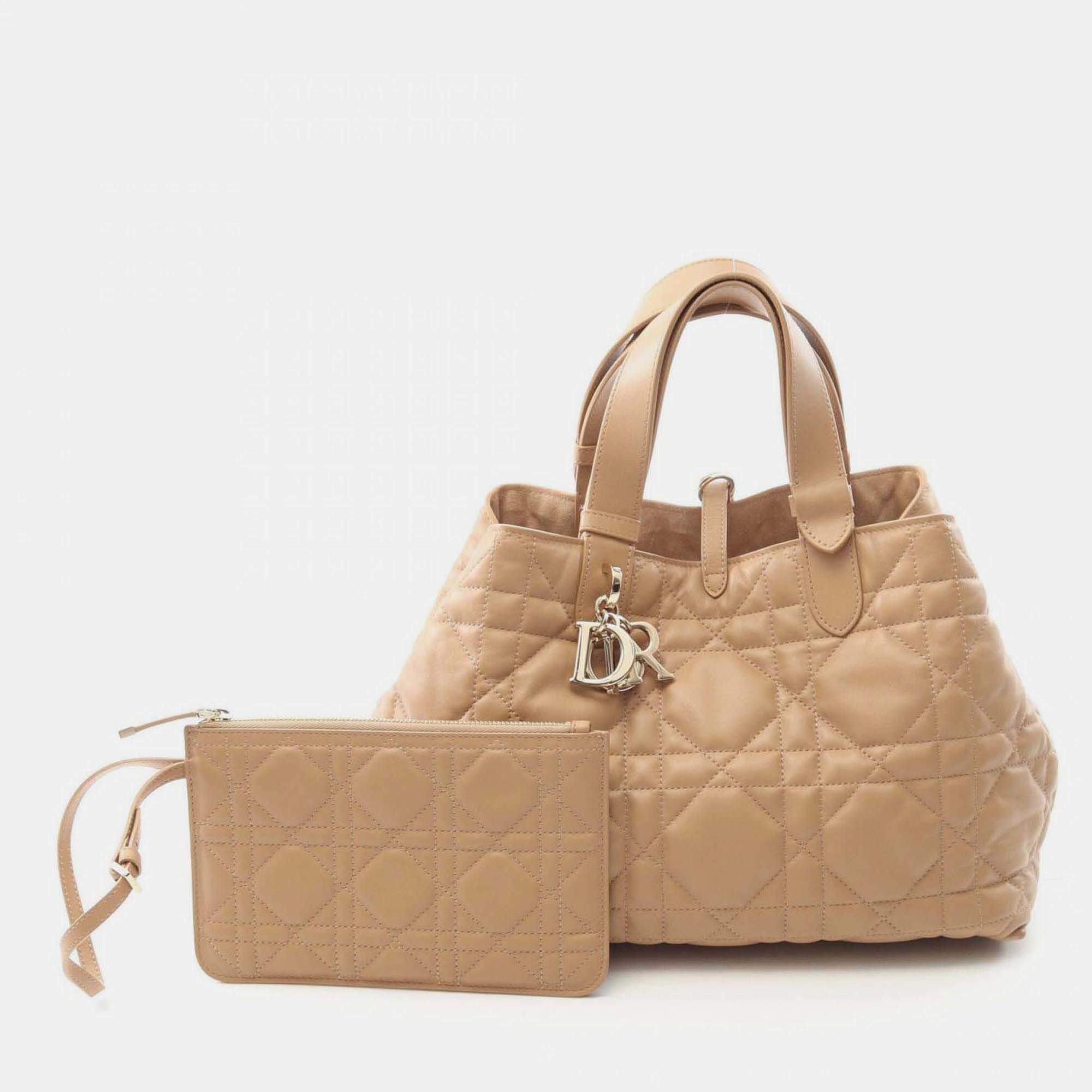 Pre Owned Christian Dior Toujours Medium Handbag Leather Beige