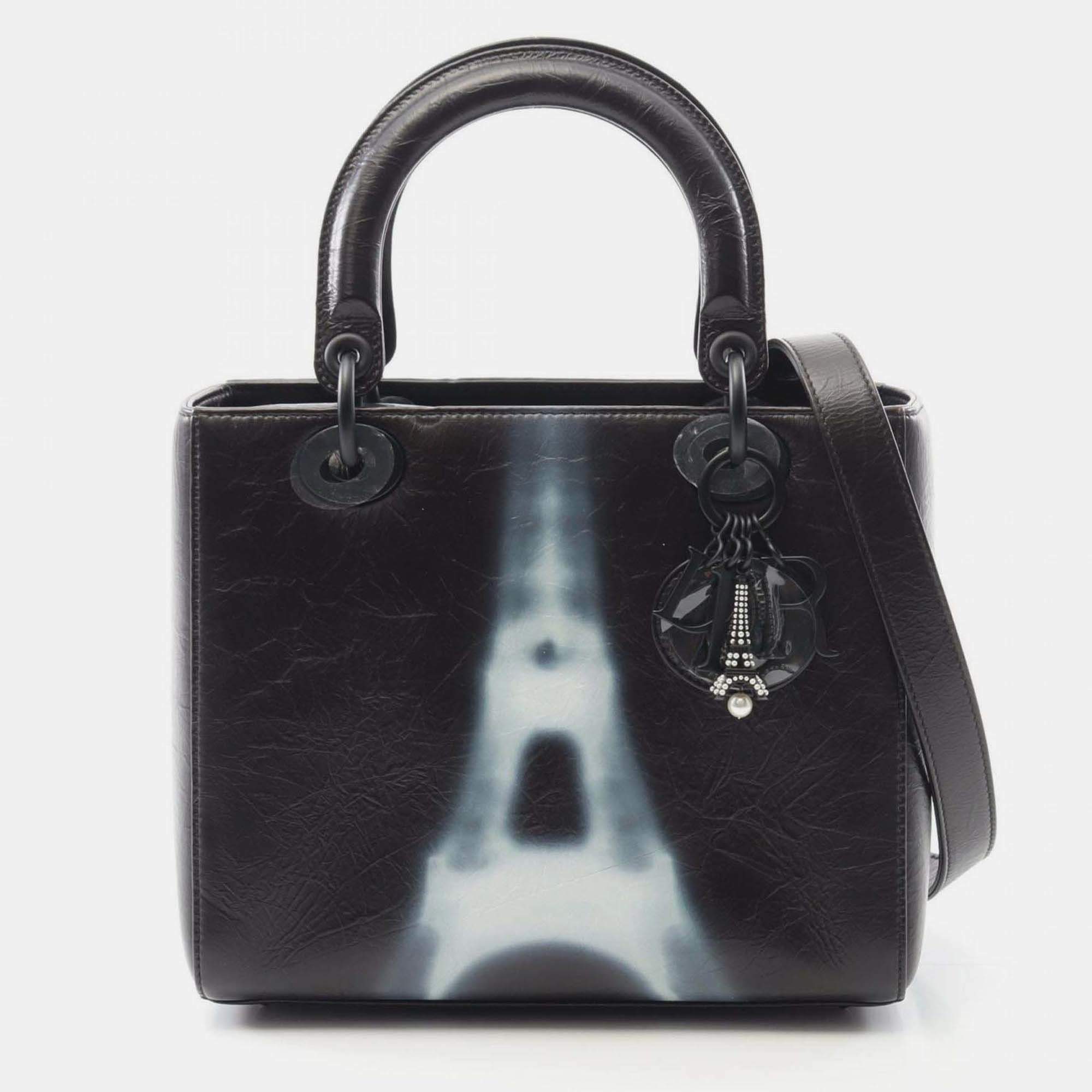 Pre Owned Christian Dior Dior Lady Handbag Leather Black
