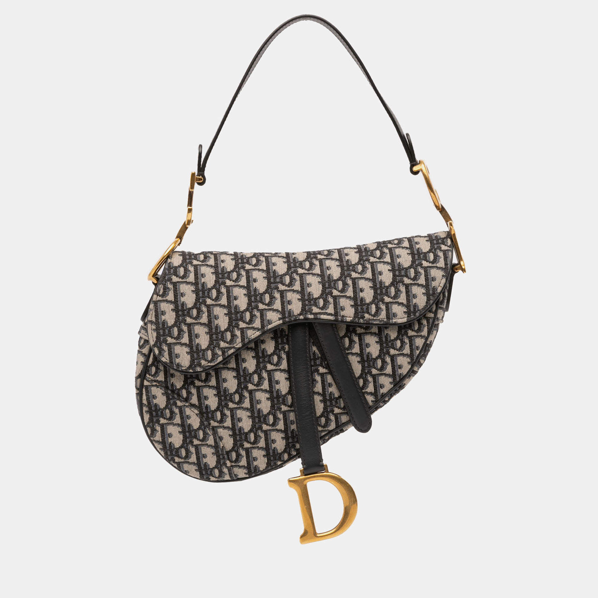 Pre Owned Dior Blue Oblique Canvas Saddle Bag