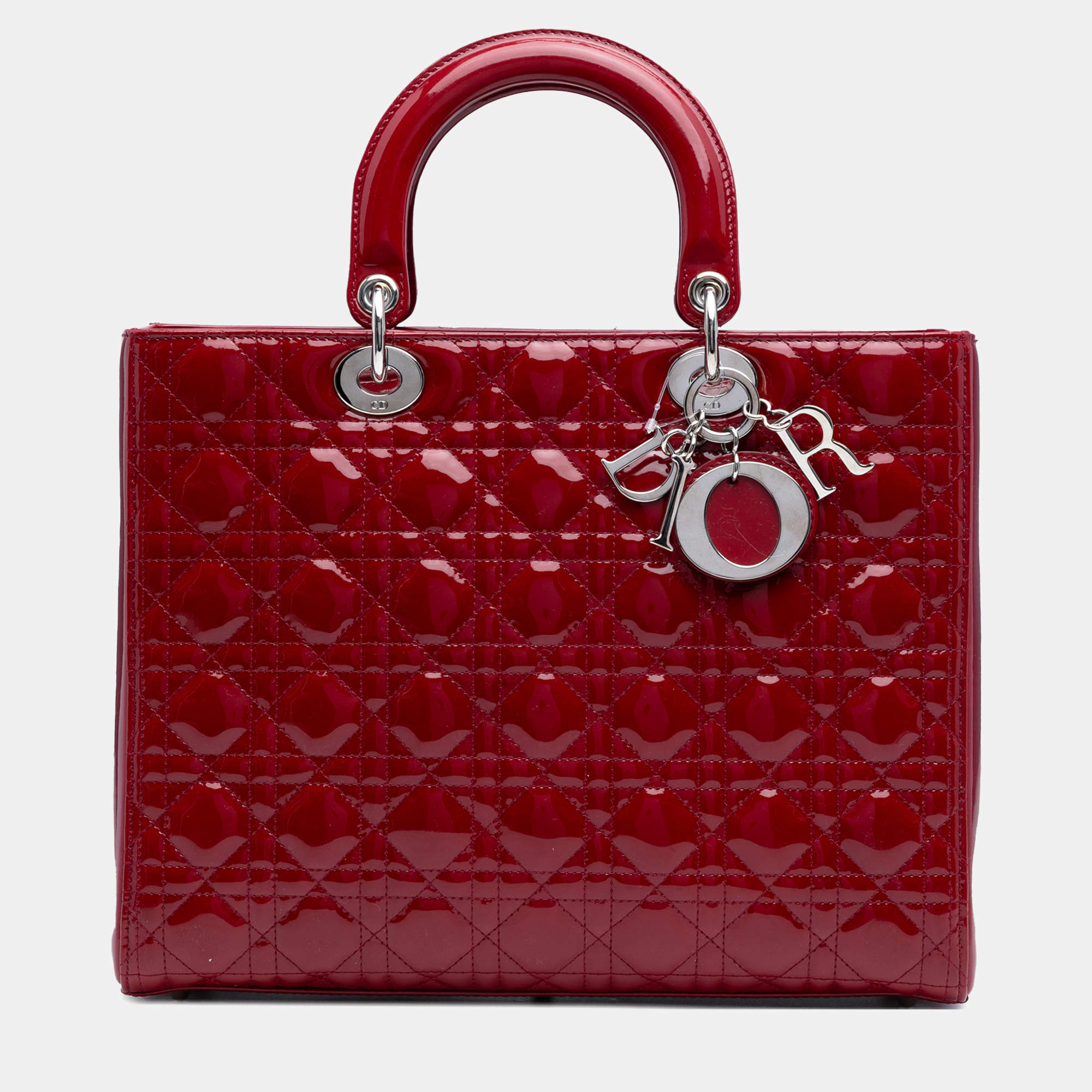 Pre Owned Dior Red Large Patent Cannage Lady Dior