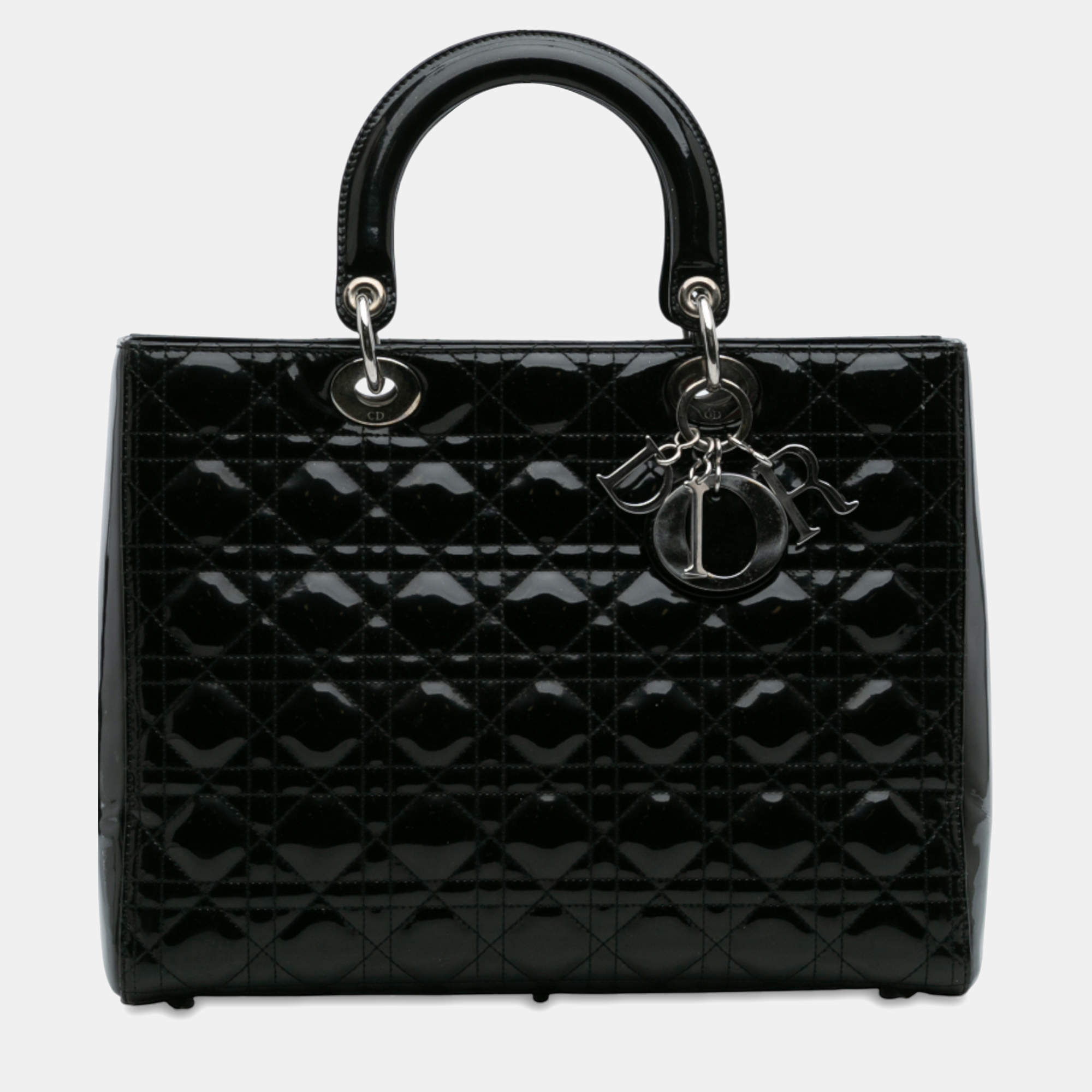 Pre Owned Dior Black Large Patent Cannage Lady Dior