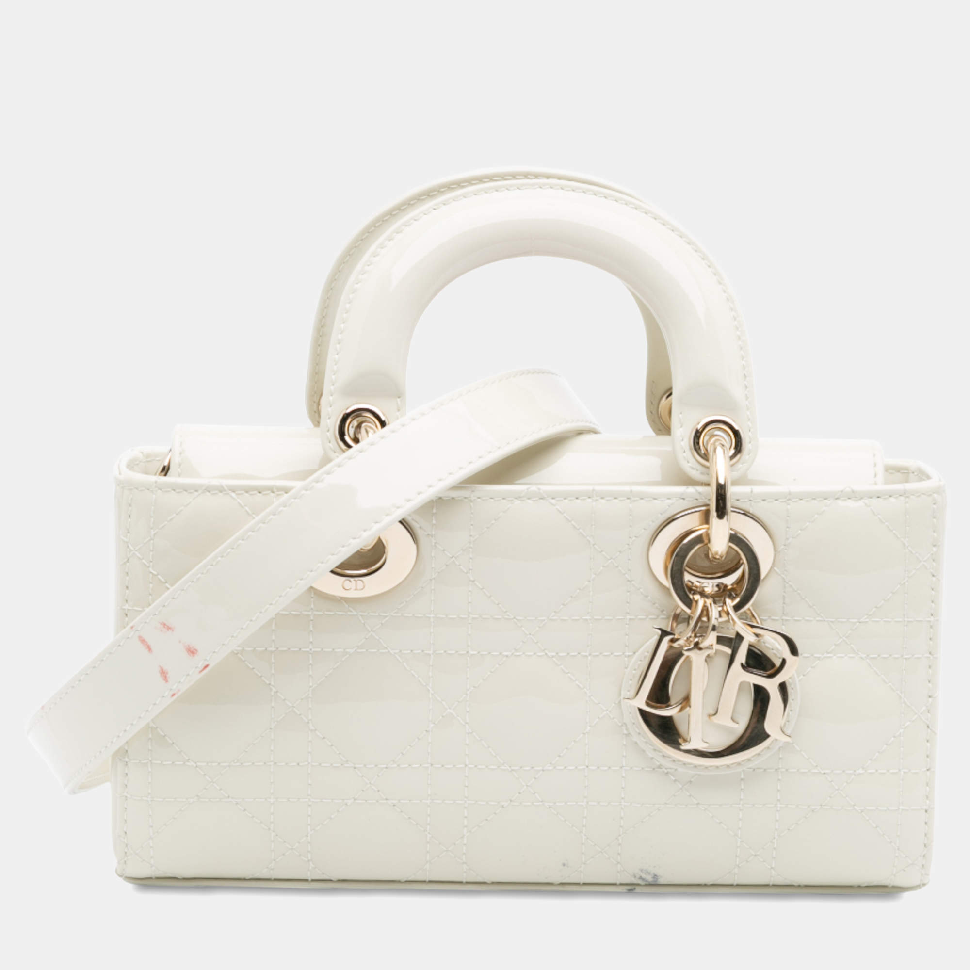 Pre Owned Dior White Small Patent Cannage Lady D Joy