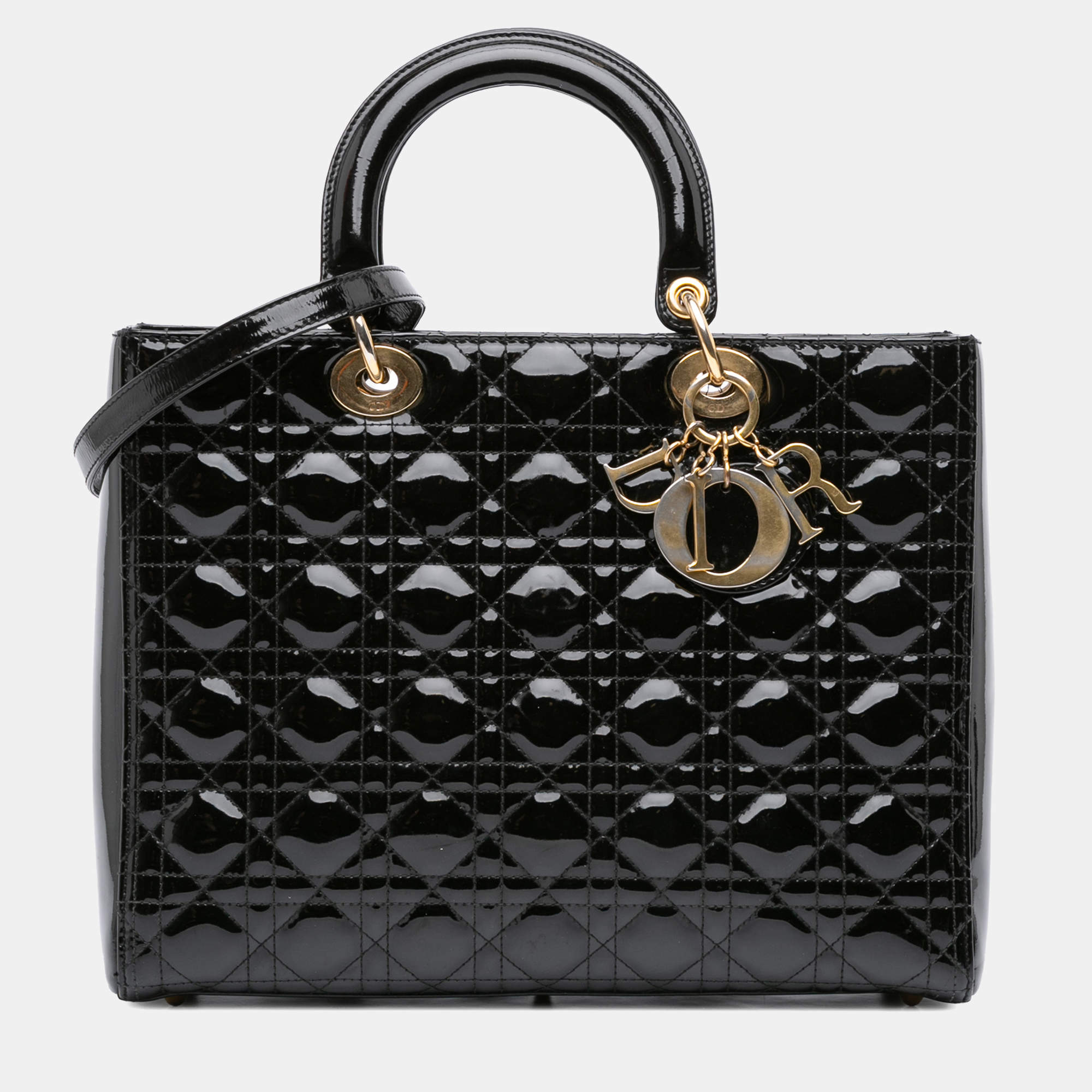 Pre Owned Dior Black Large Patent Cannage Lady Dior
