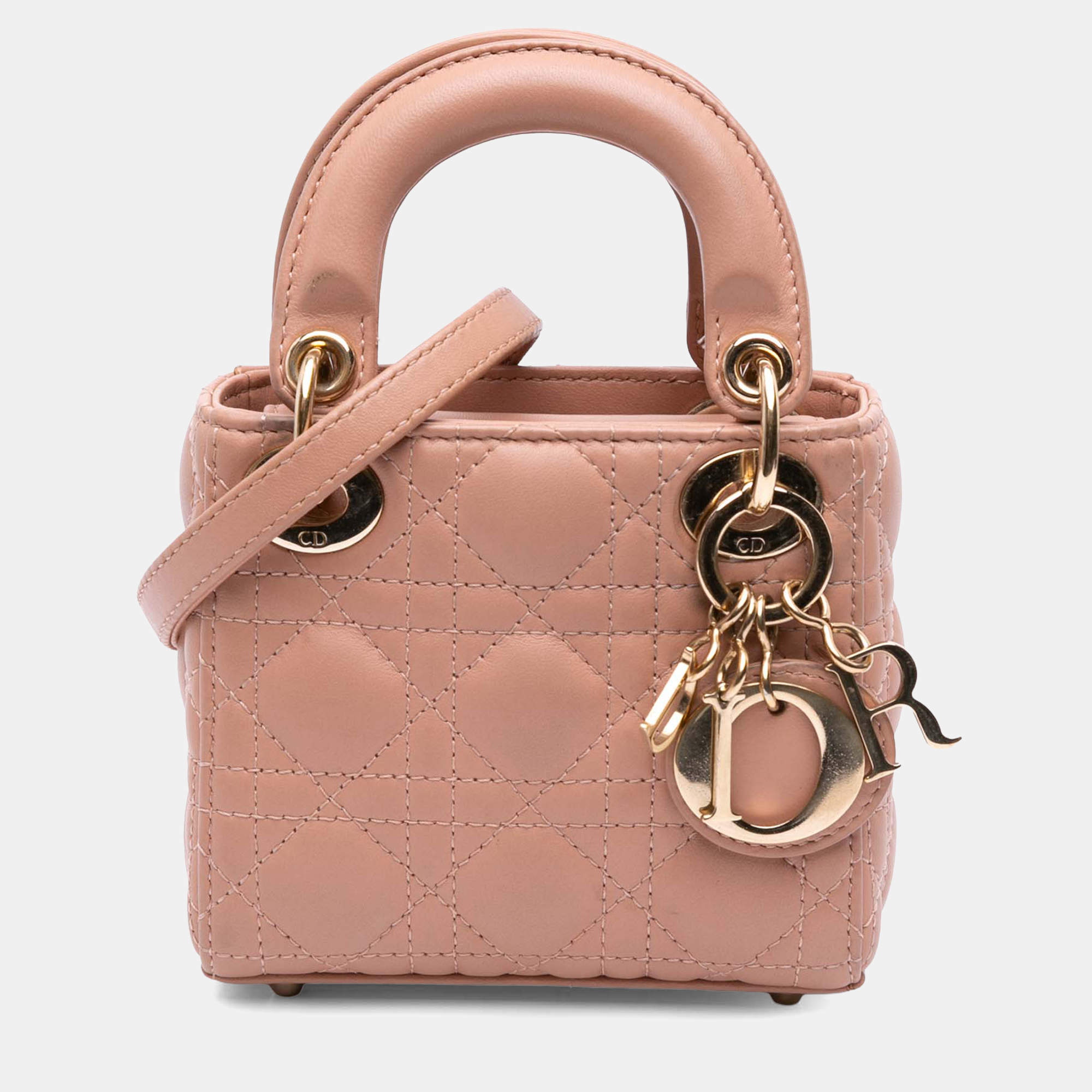 Pre Owned Dior Nude Micro Lady Dior Lambskin Cannage Bag