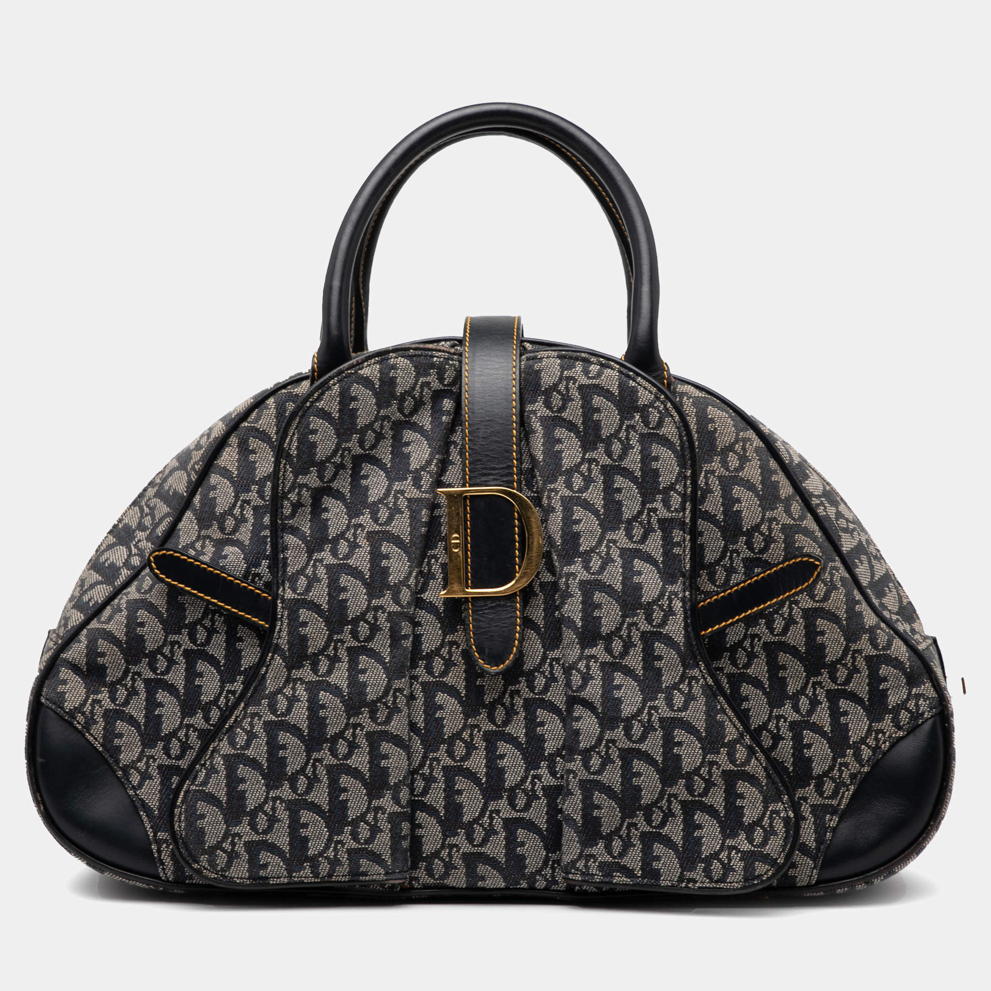 Pre Owned Dior Blue Diorissimo Canvas Double Saddle Bowler Bag