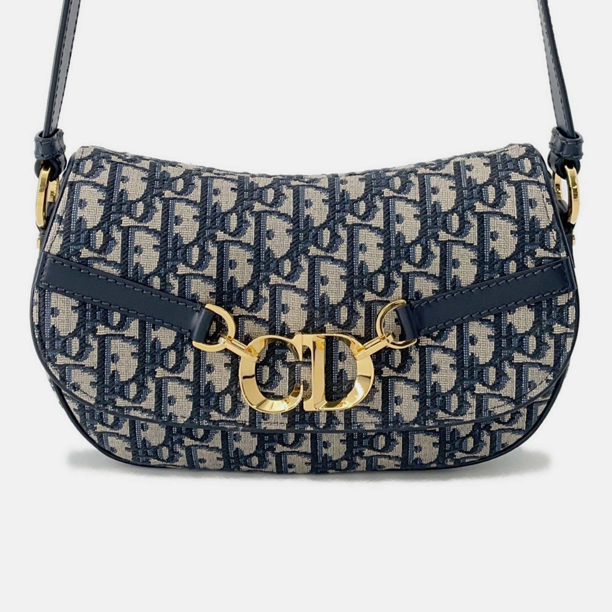 Pre Owned Dior Oblique Cd Busus Shoulder Bag Navy Canvas Leather Size Small