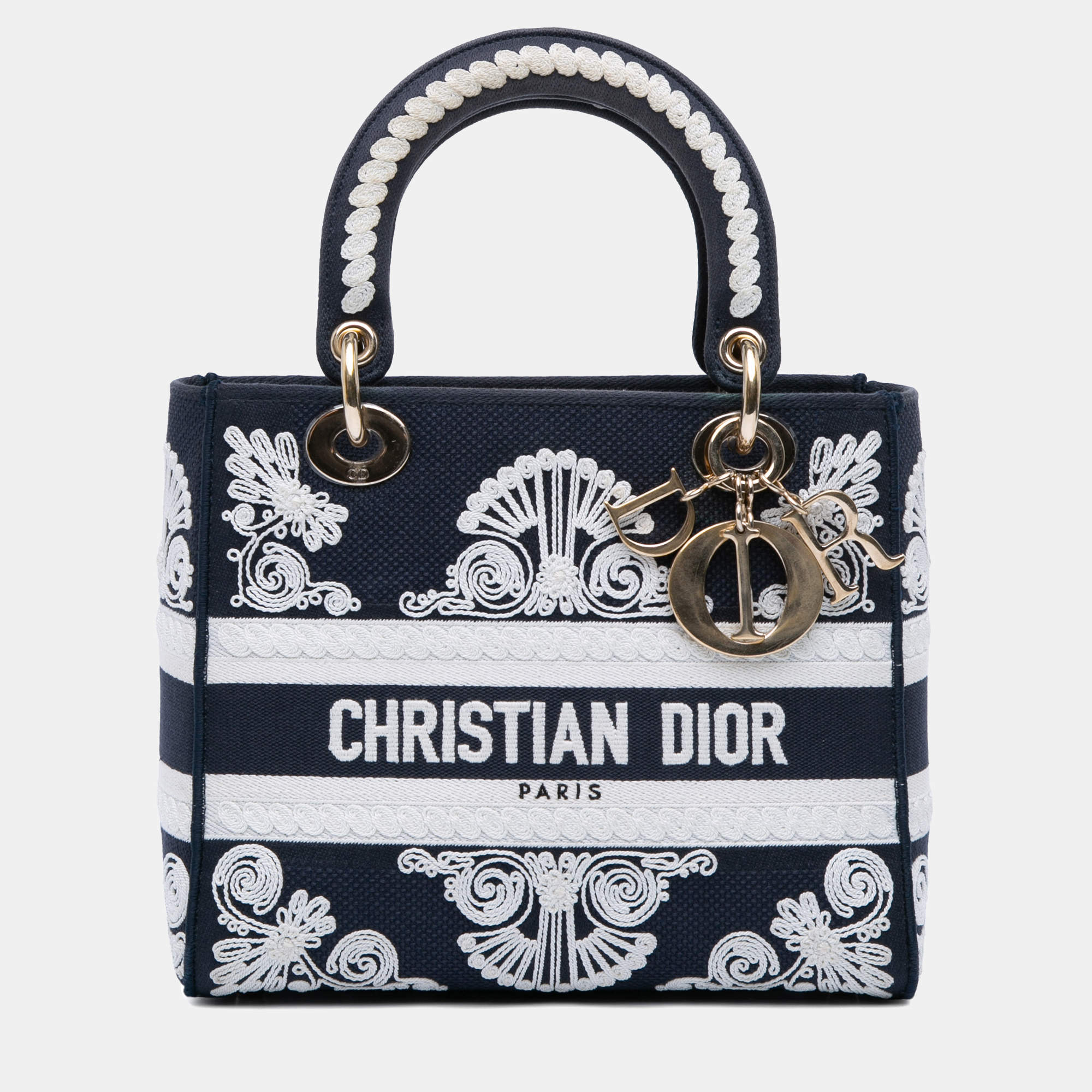 Pre Owned Dior Blue Medium Embroidered Canvas Cornely Lady D Lite