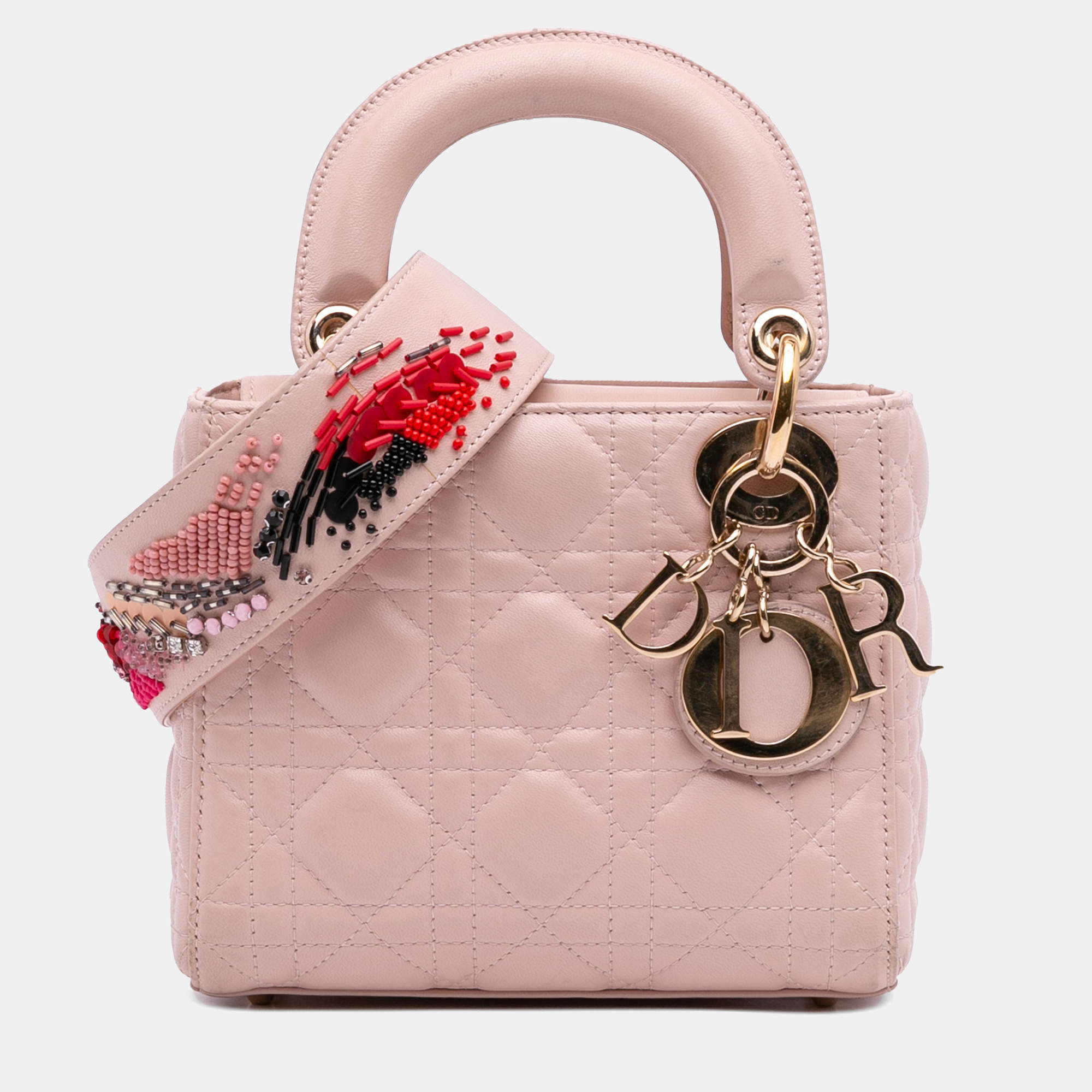 Pre Owned Dior Pink Mini Lambskin Cannage Lady Dior