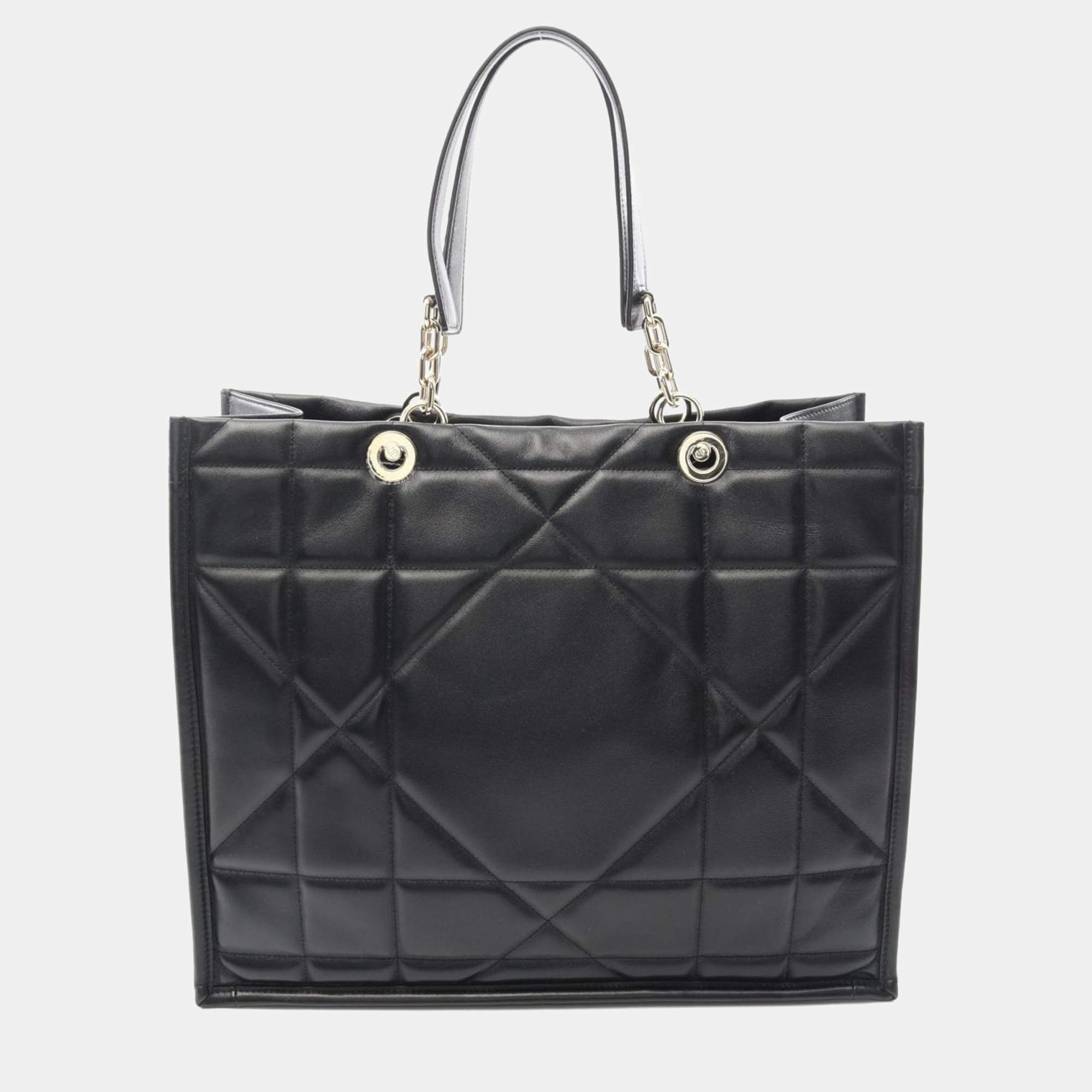 Pre Owned Christian Dior Dior Essential Large Archi Cannage Tote Bag Leather Black