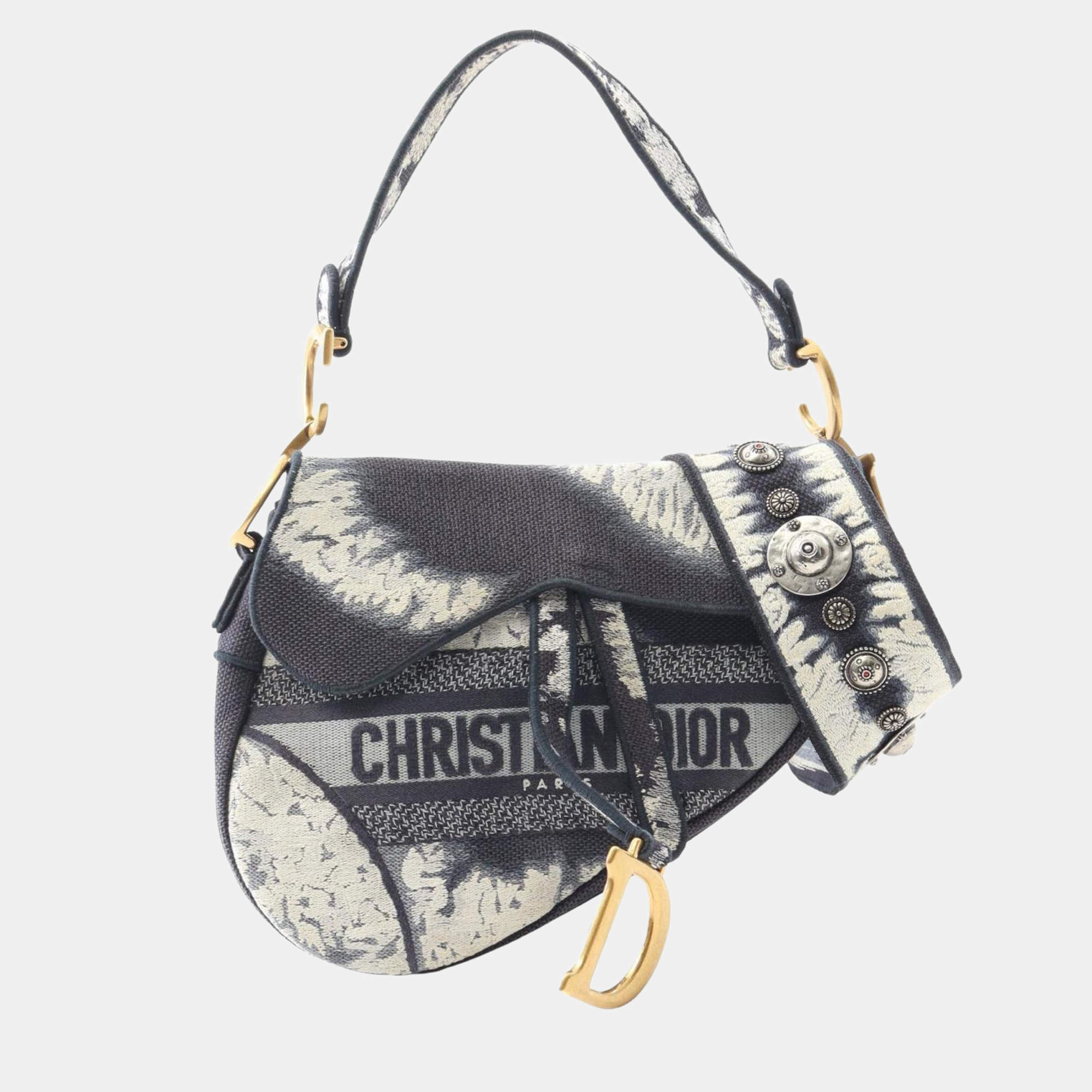 Pre Owned Christian Dior Dior Saddle Bag Canvas Handbag Navy/Multicolor