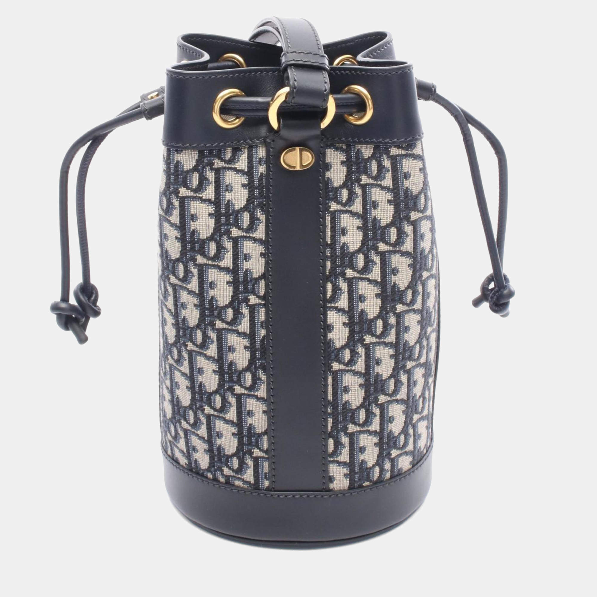 Pre Owned Christian Dior Dior Oblique Backpack Canvas And Leather Navy/Gray