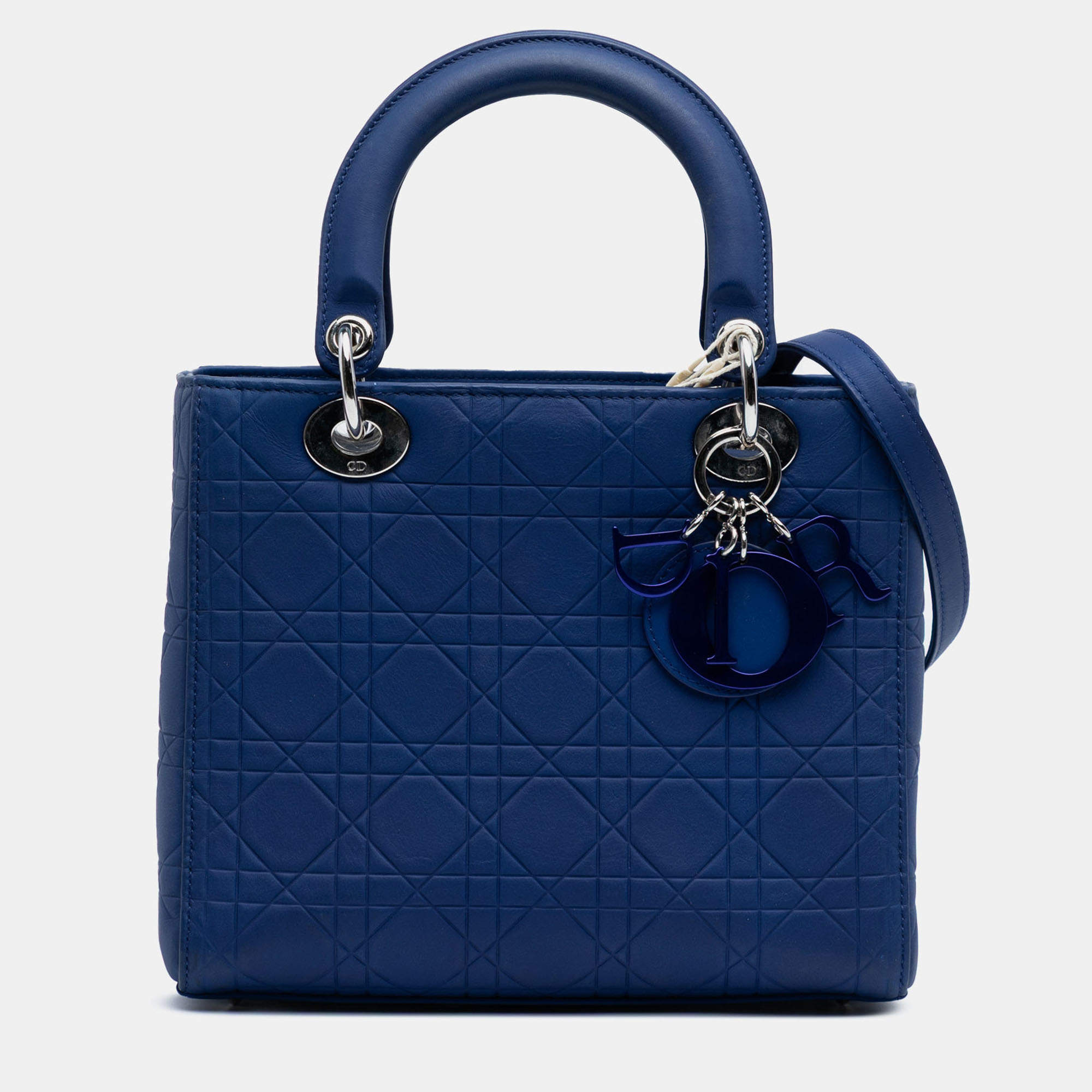 Pre Owned Dior Blue Medium Lambskin Cannage Lady Dior
