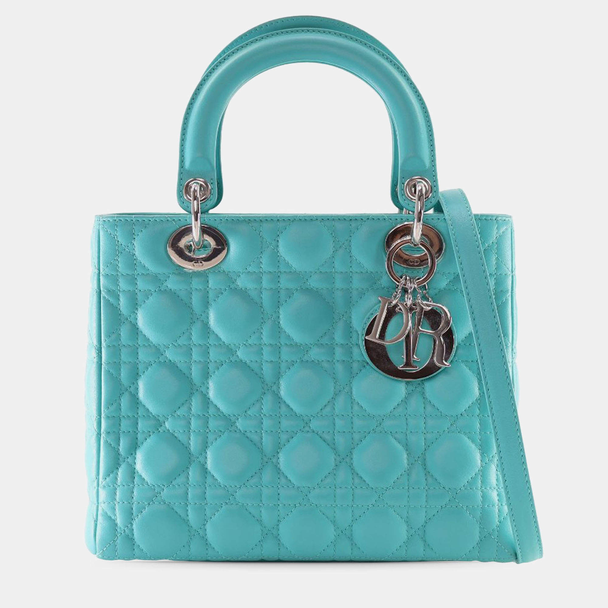 Pre Owned Dior Blue Medium Lambskin Cannage Lady Dior