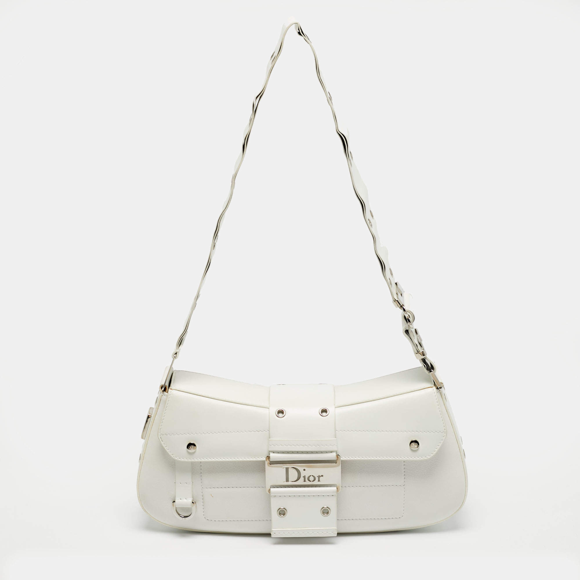 Pre Owned Dior White Leather Street Chic Columbus Avenue Shoulder Bag