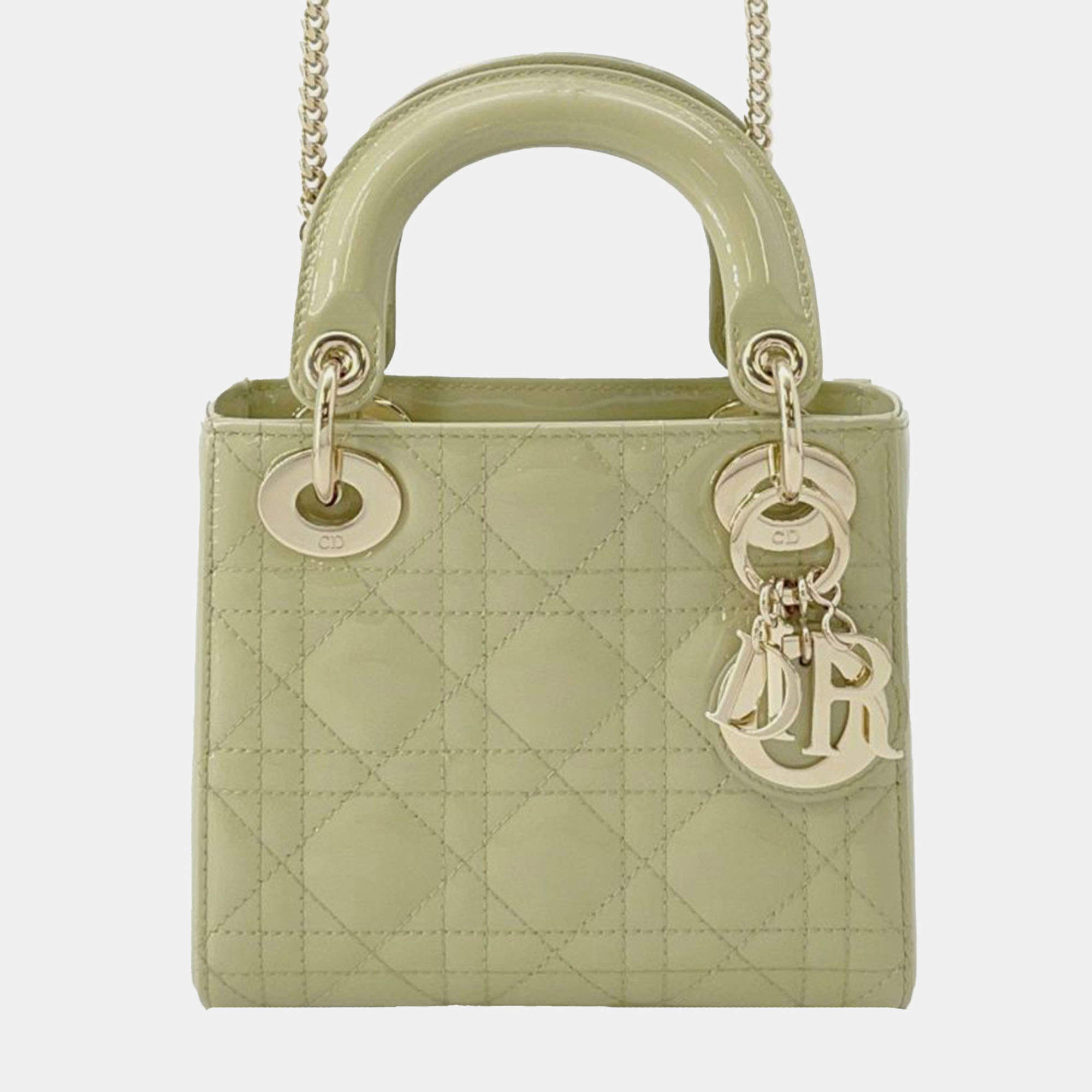 Pre Owned Dior Green Mini Patent Cannage Lady Dior