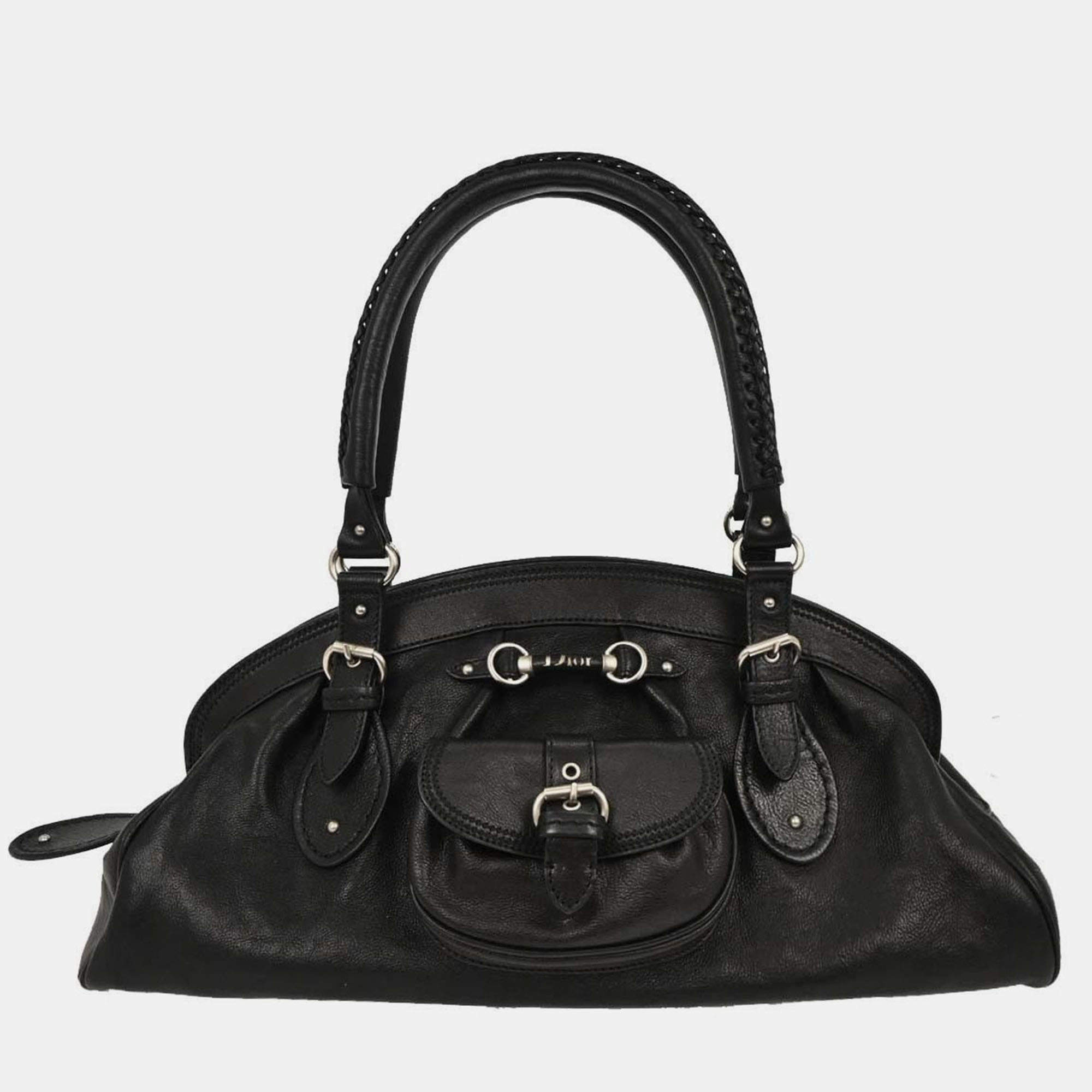 Pre Owned Christian Dior Black Leather My Dior Frame Bowling Handbag