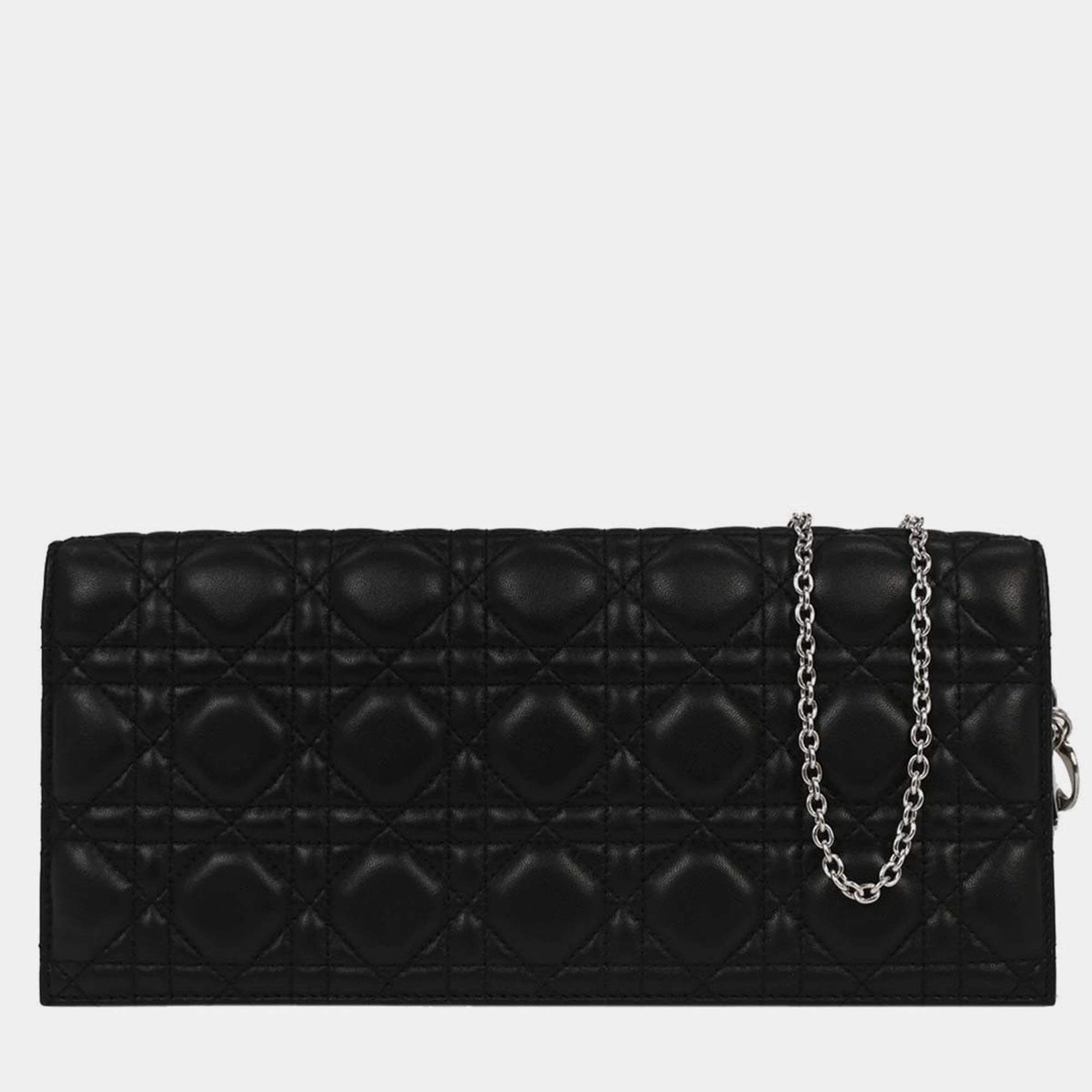Pre Owned Christian Dior Black Lambskin Lady Dior Cannage Shoulder