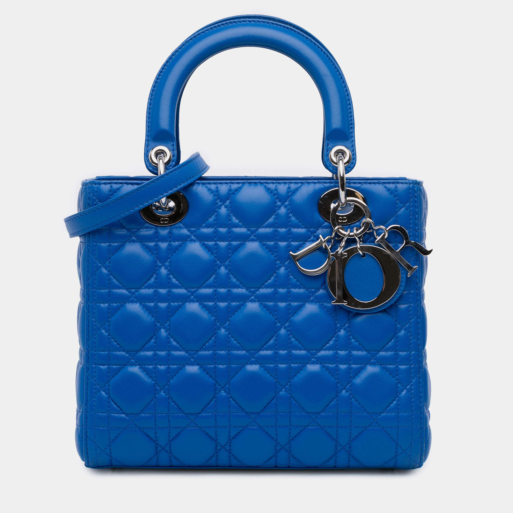 Pre Owned Dior Blue Medium Lambskin Cannage Lady Dior