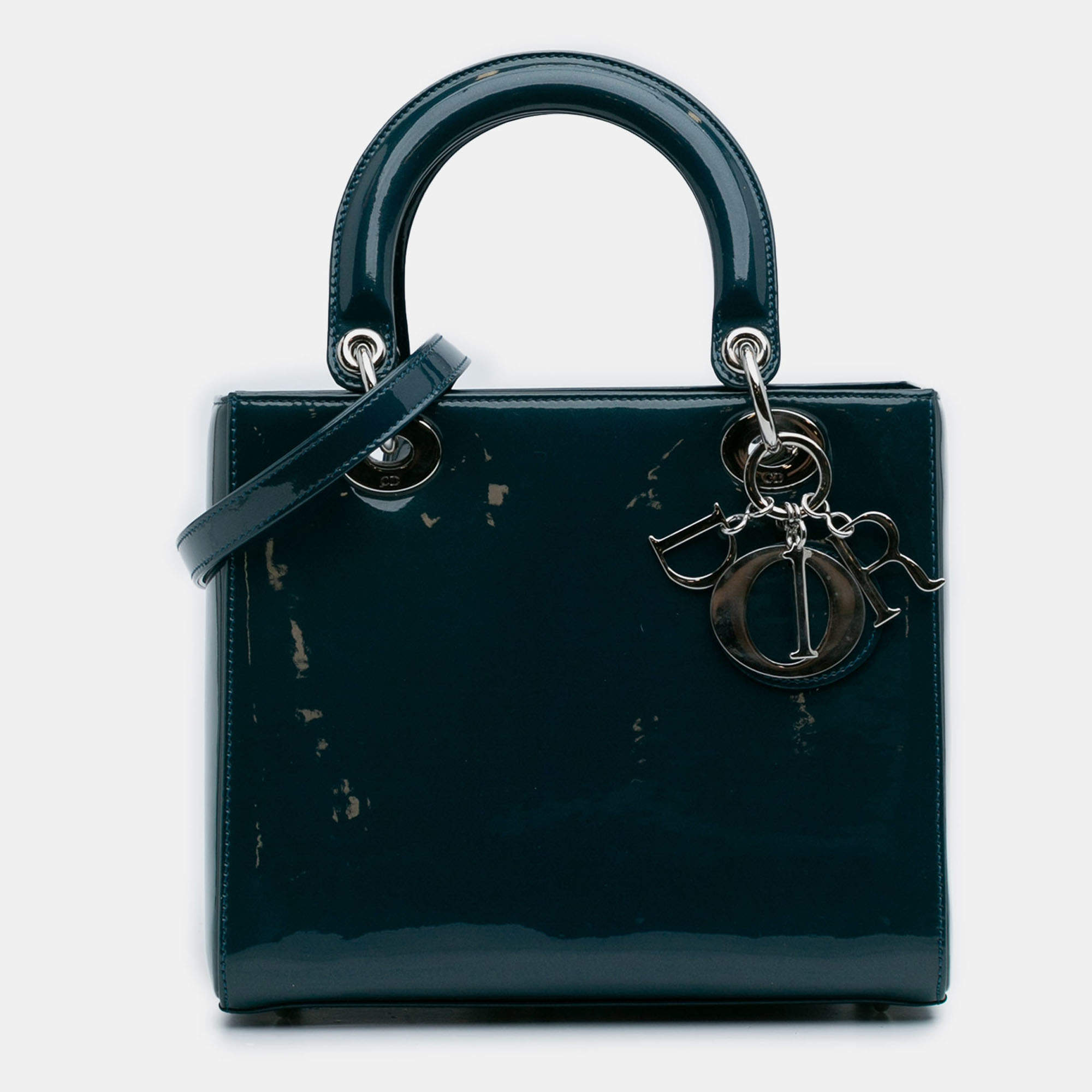 Pre Owned Dior Blue Medium Patent Lady Dior