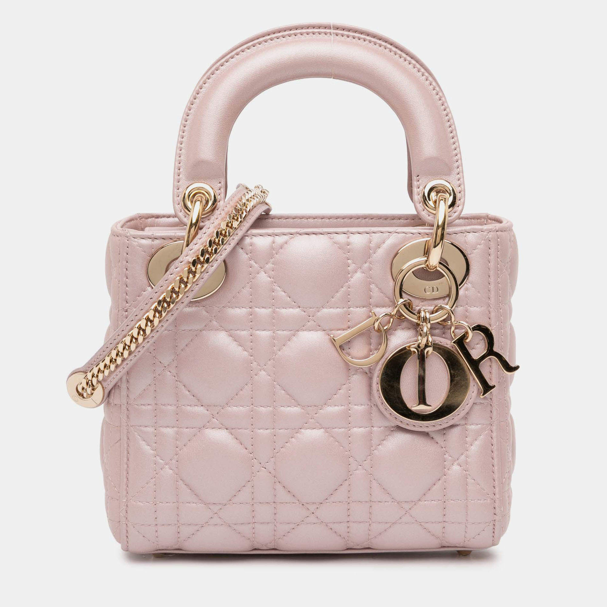Pre Owned Dior Pink Mini Lambskin Cannage Lady Dior