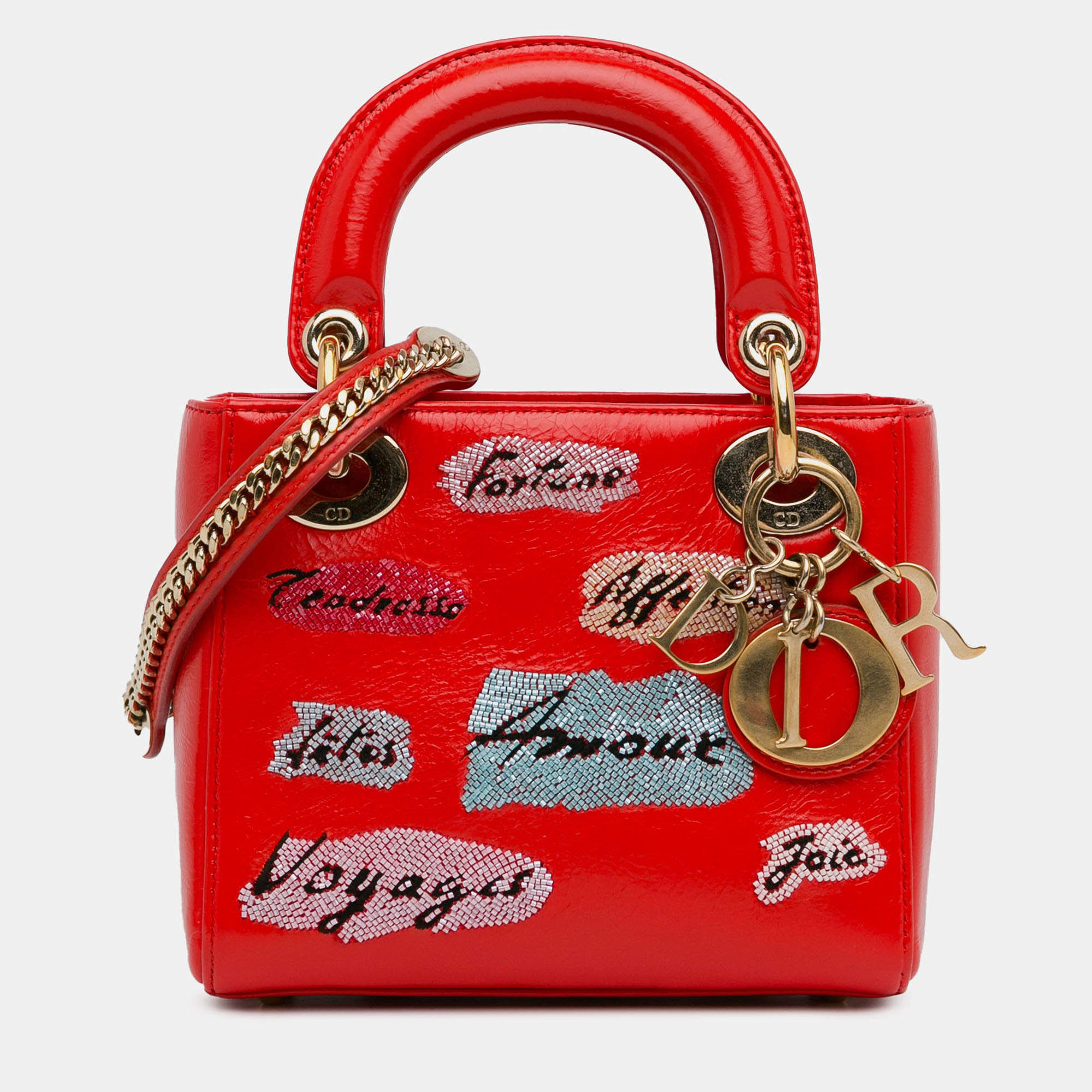 Pre Owned Dior Red Mini Calfskin Sequin Embellished Lady Dior