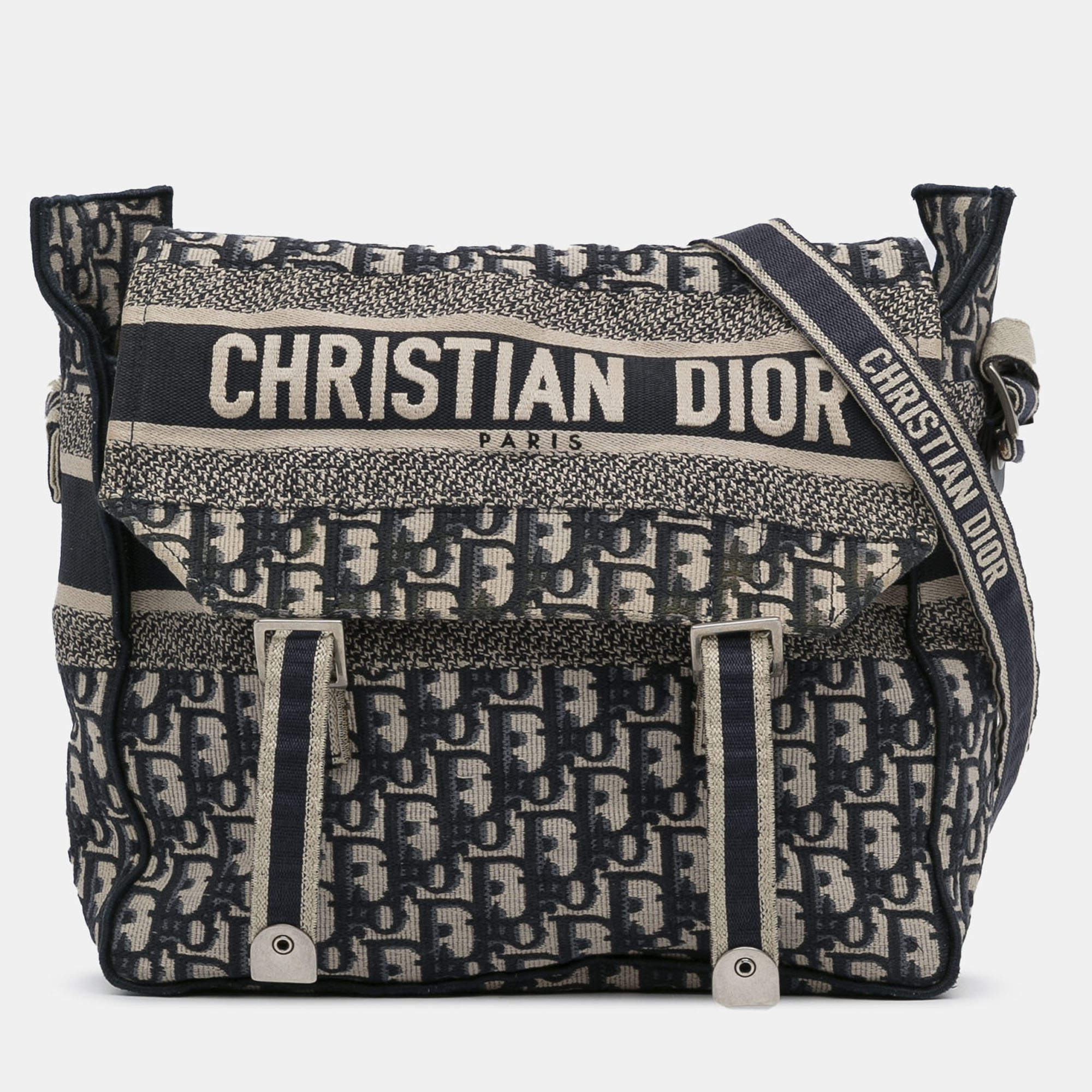 Pre Owned Dior Beige/Navy Blue Oblique Diorcamp Bag