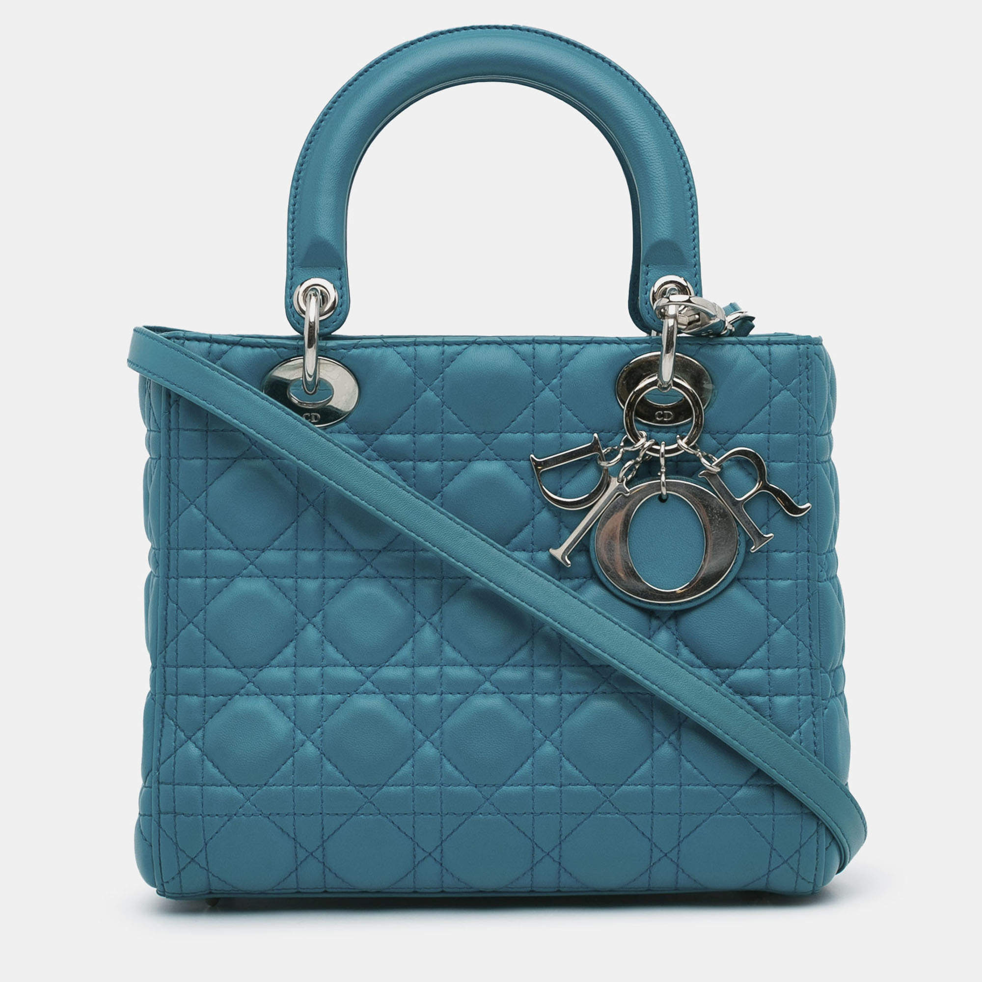 Pre Owned Dior Blue Medium Lambskin Cannage Lady Dior