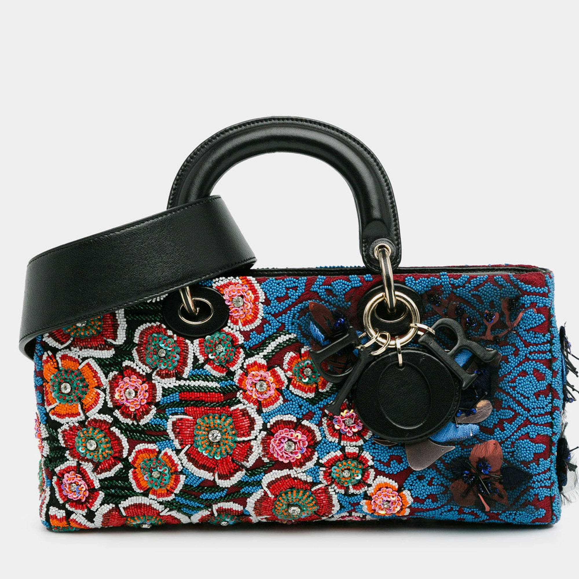 Pre Owned Dior Blue Medium Beaded Ribbon Embroidered Floral Lady D Joy