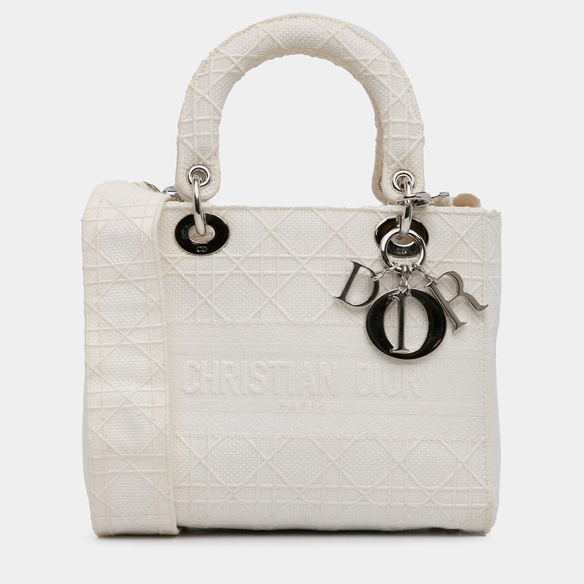 Pre Owned Dior White Medium Canvas Cannage Lady D Lite