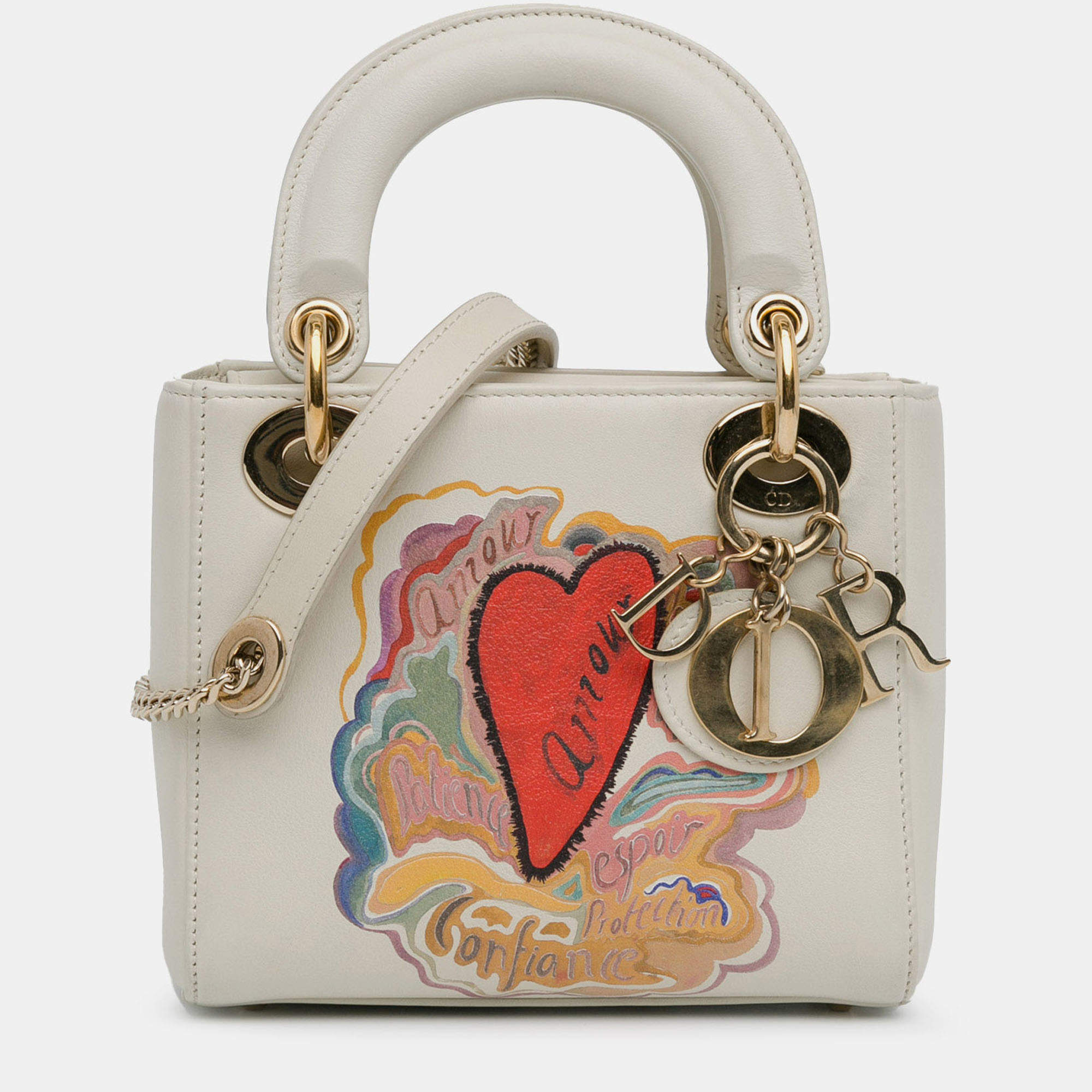 Pre Owned Dior White Niki De Saint Phalle Mini Calfskin Dioramour Lady Dior