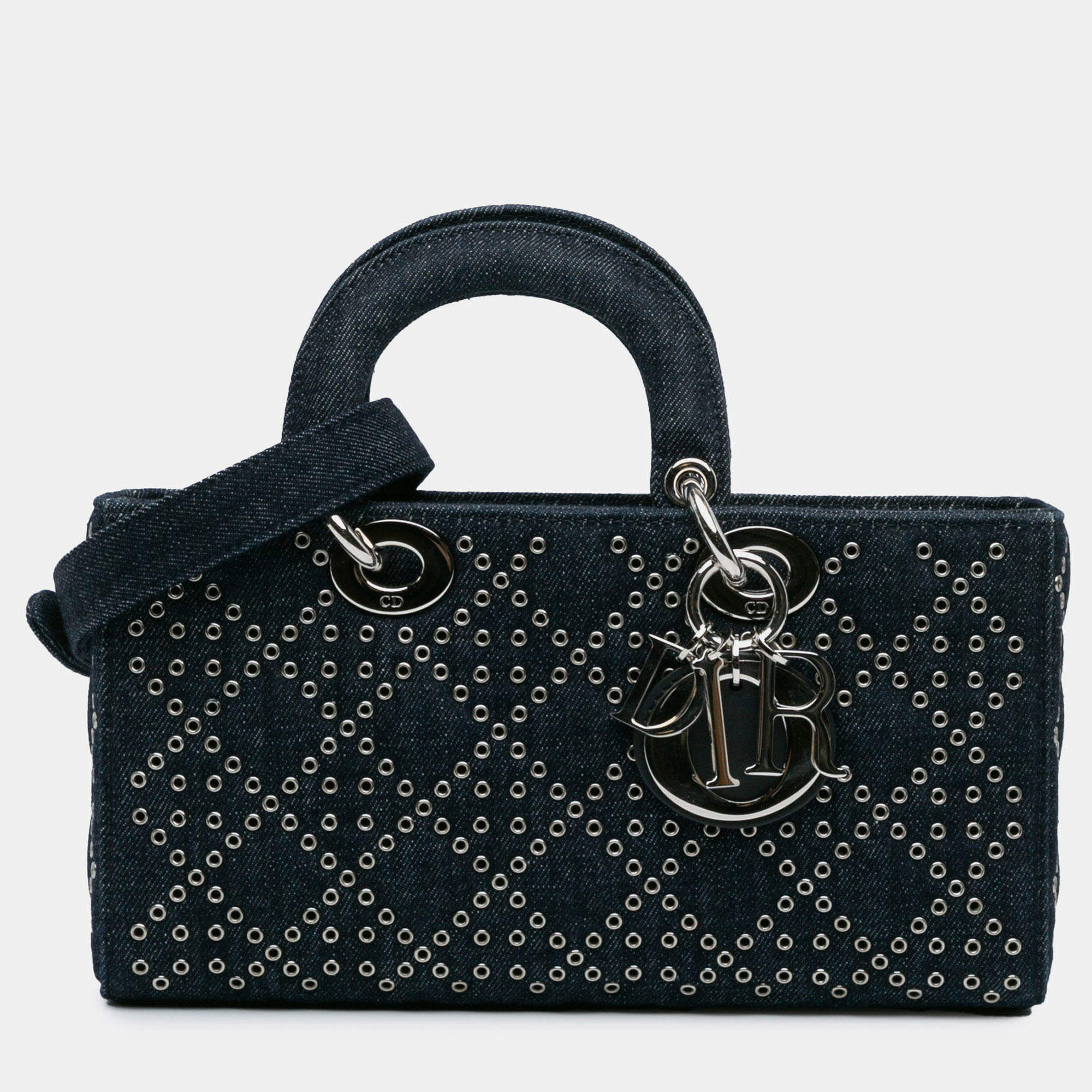 Pre Owned Dior Blue Medium Denim Cannage Eyelet Lady D Joy