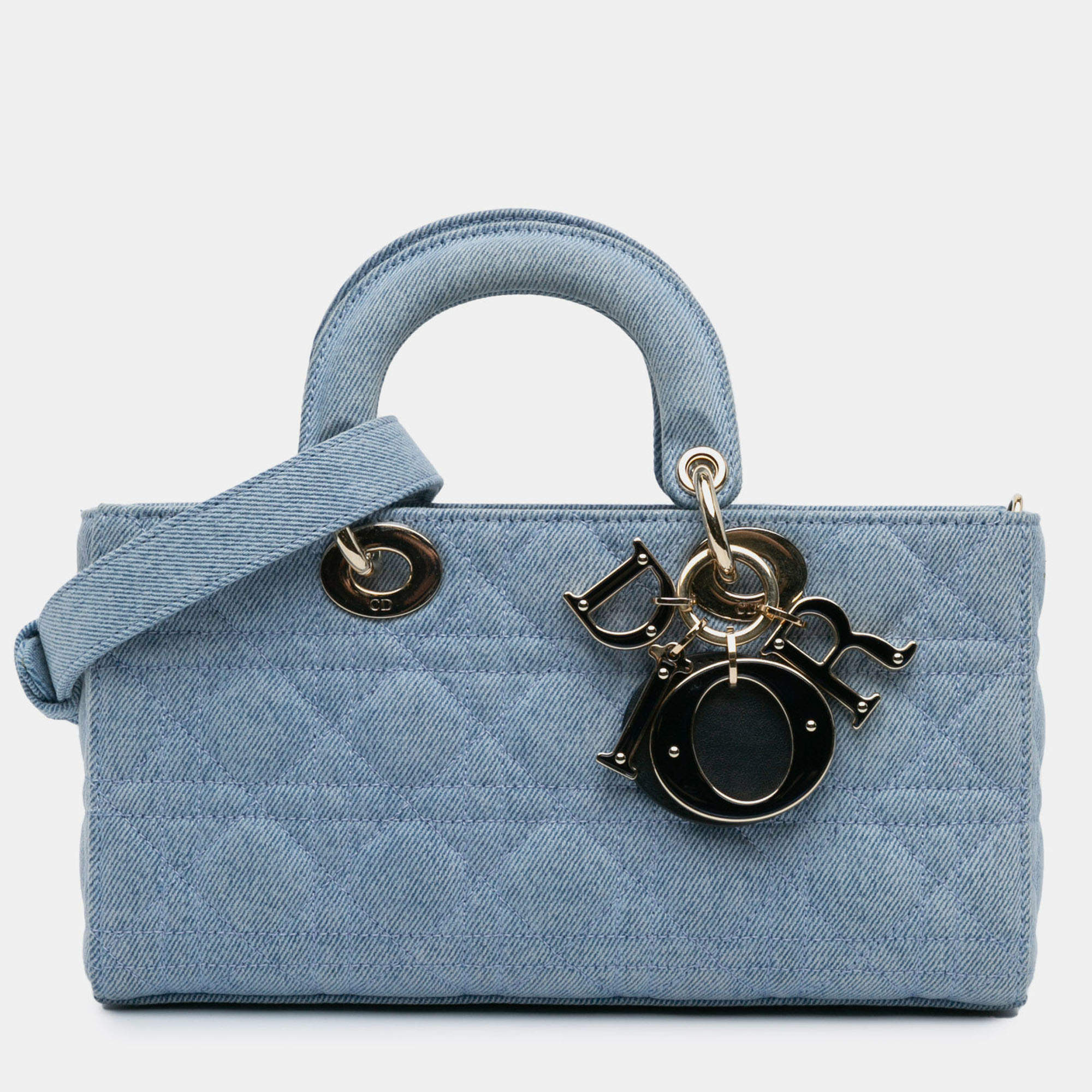 Pre Owned Dior Blue Medium Denim Cannage Lady D Joy
