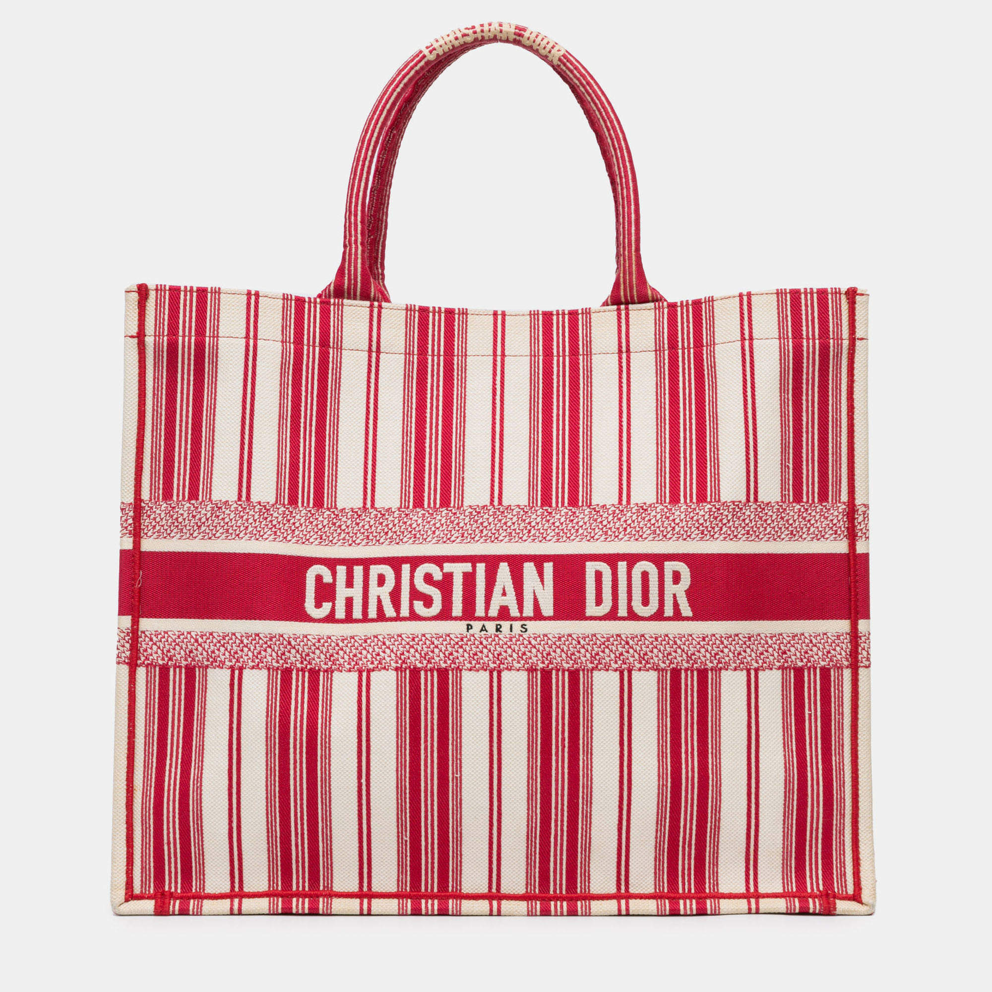 Pre Owned Dior Red Large Striped Book Tote