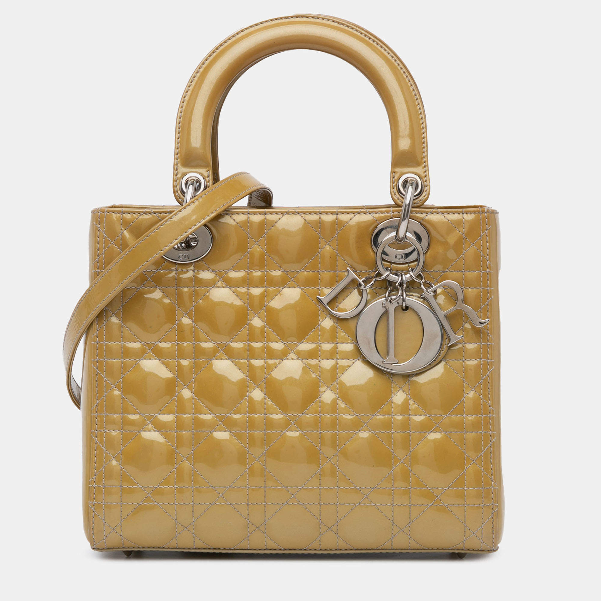 Pre Owned Dior Brown Medium Patent Cannage Lady Dior