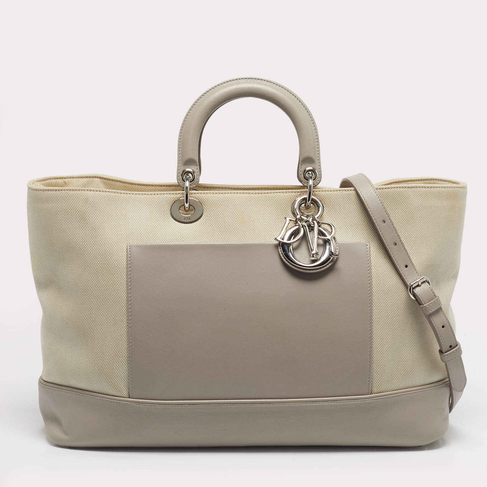 Pre Owned Dior Grey/Beige Canvas and Leather Nappy Diaper Bag