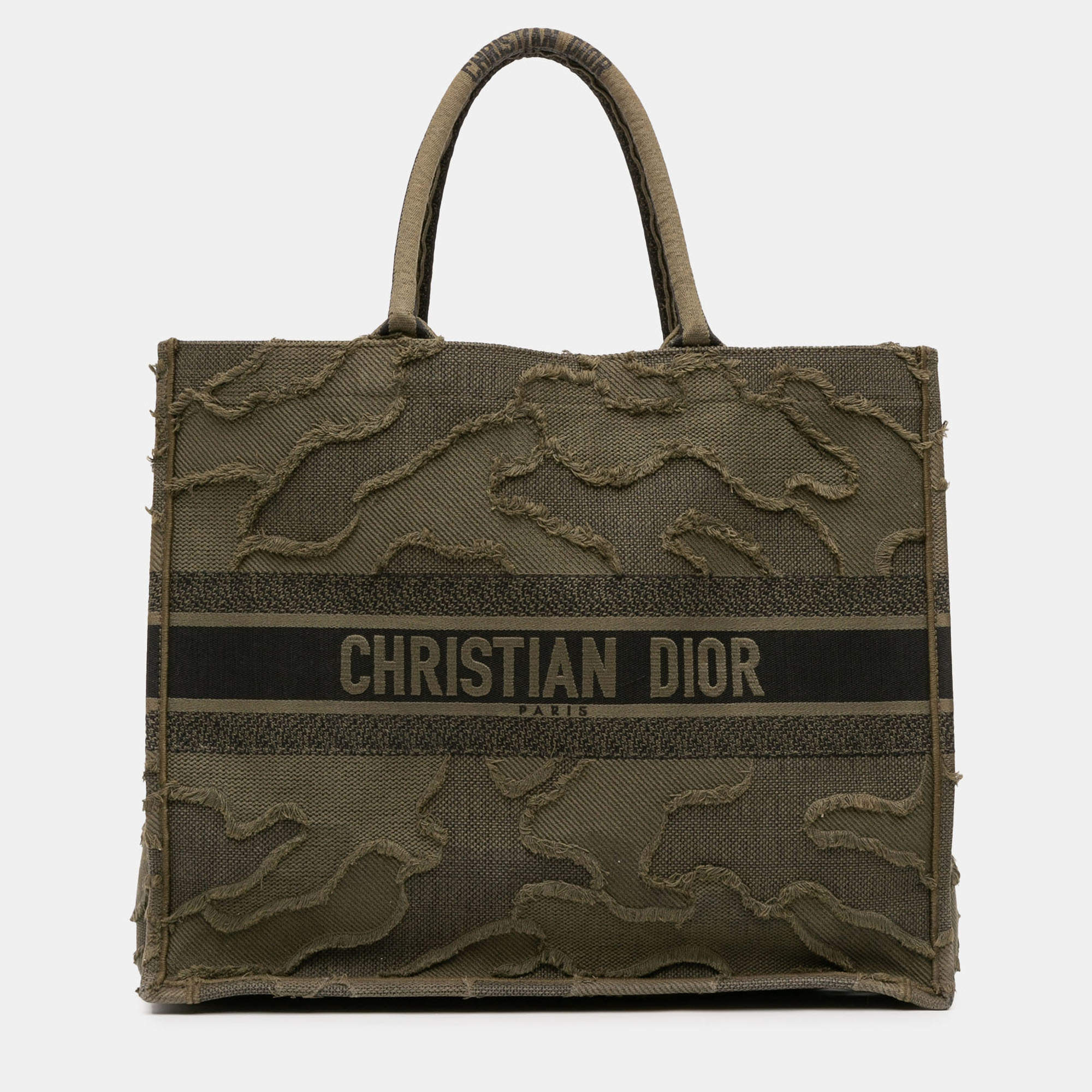 Pre Owned Dior Green Large Embroidered Canvas Camouflage Book Tote
