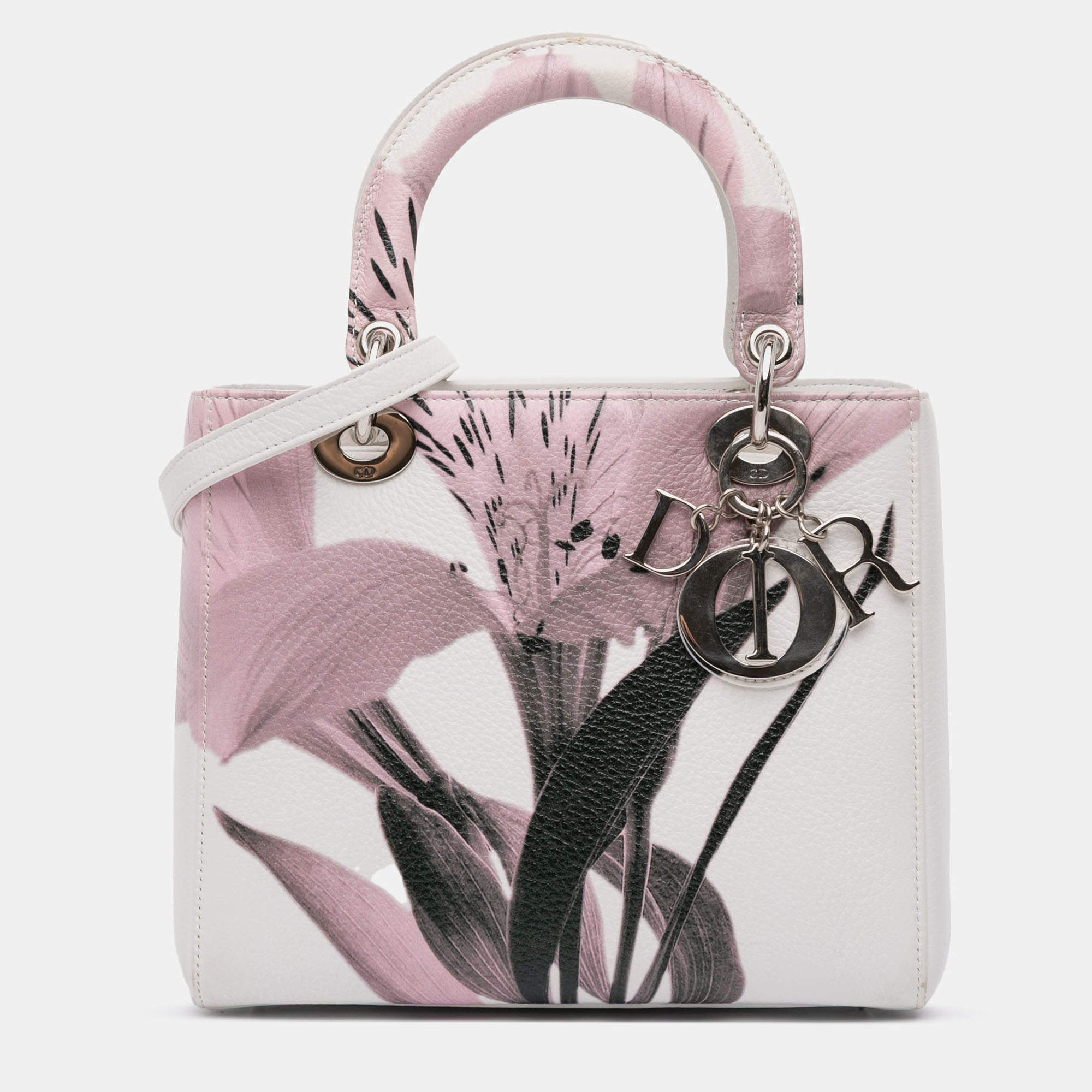 Pre Owned Dior White Medium Deerskin Floral Printed Lady Dior