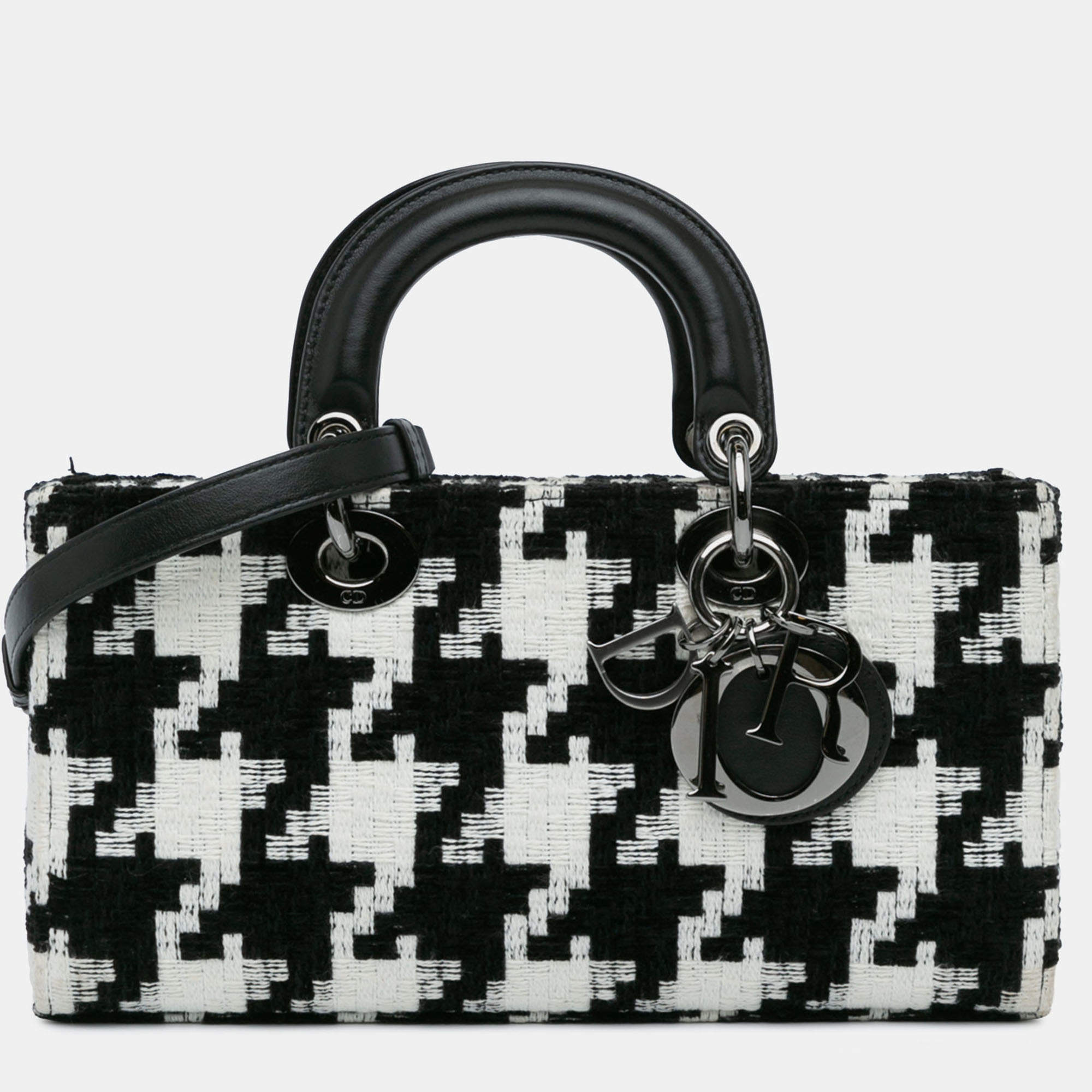 Pre Owned Dior Black Medium Canvas Macro Houndstooth Lady D Joy