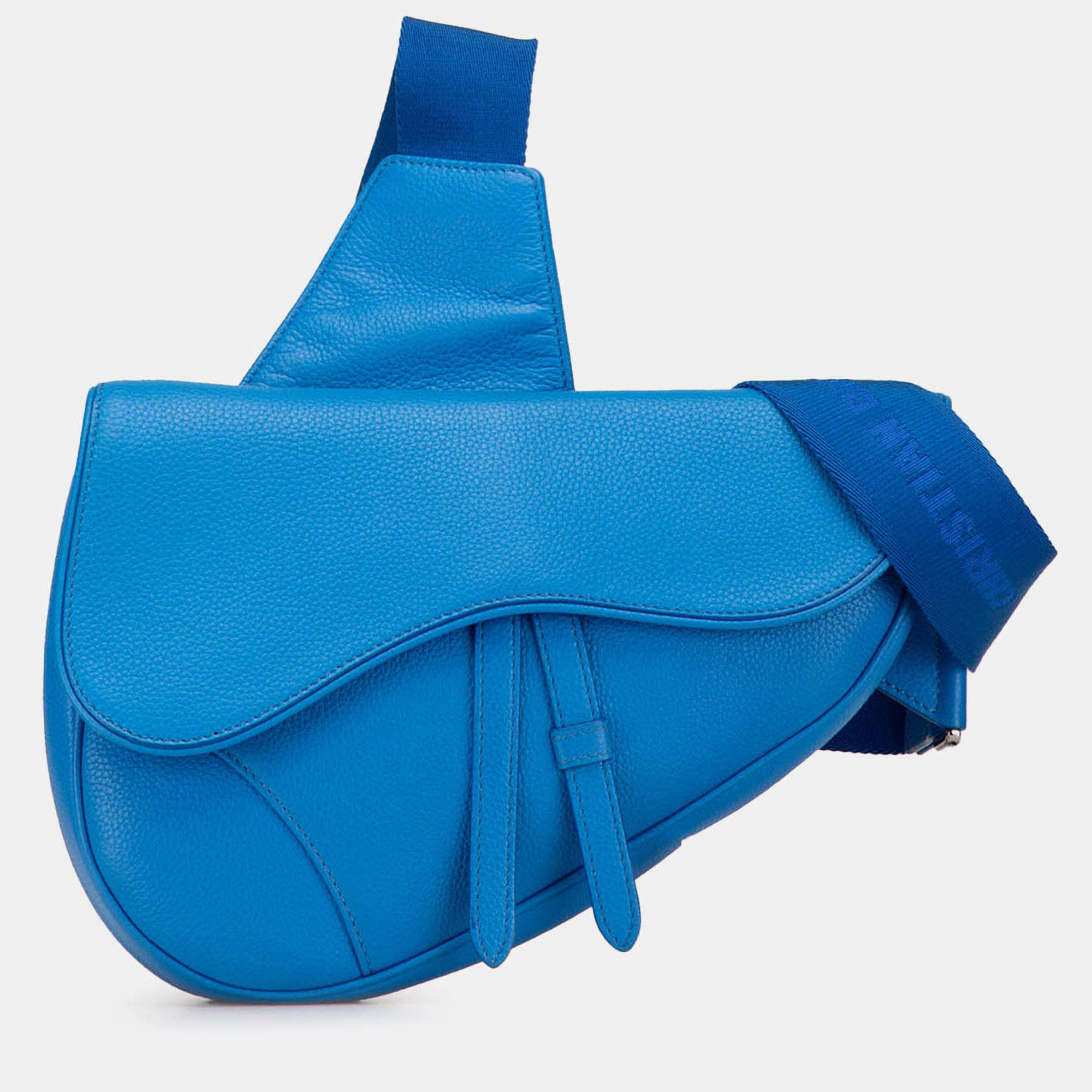 Pre Owned Dior Blue Leather Saddle Crossbody