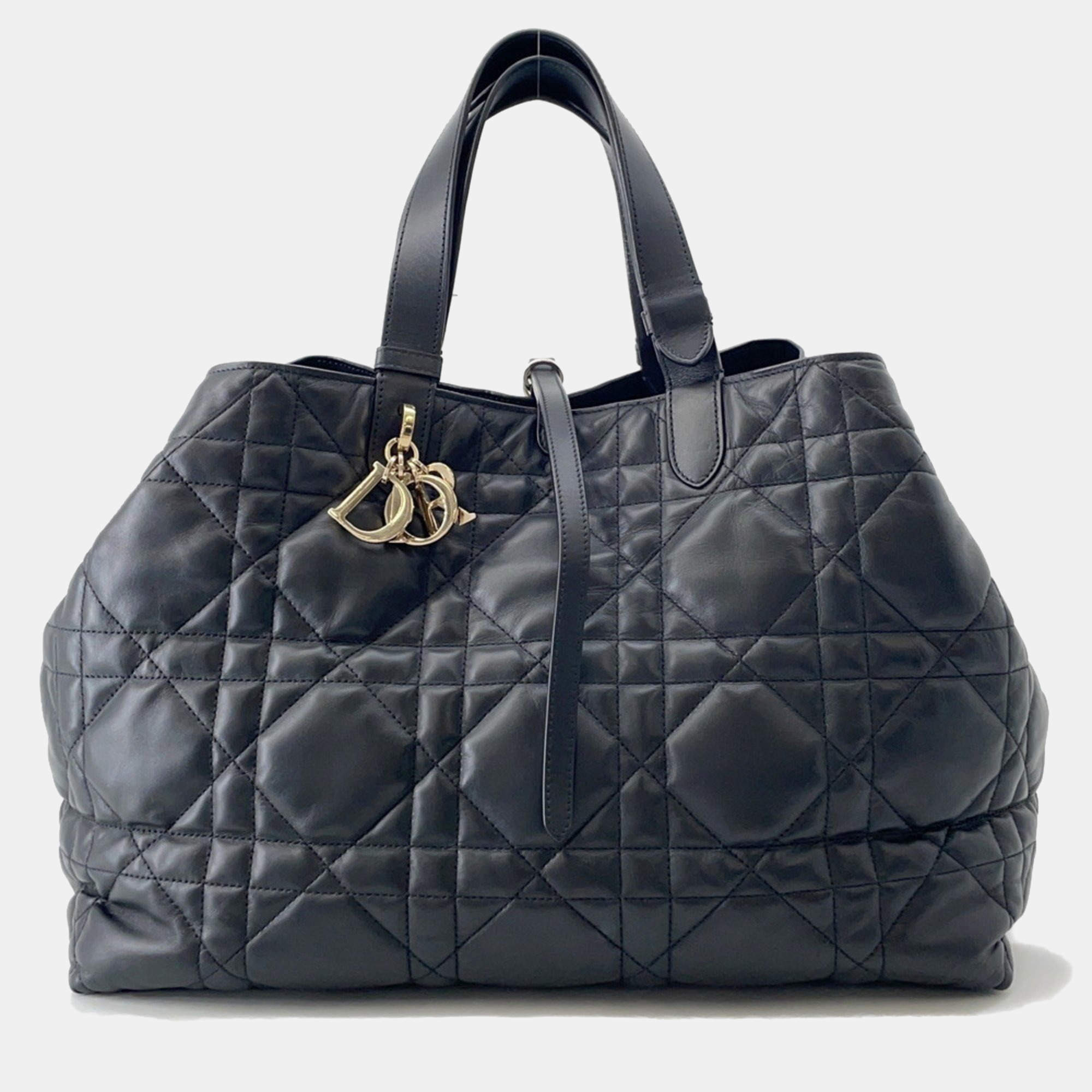 Pre Owned Christian Dior Toujours Black Leather Large Handbag 