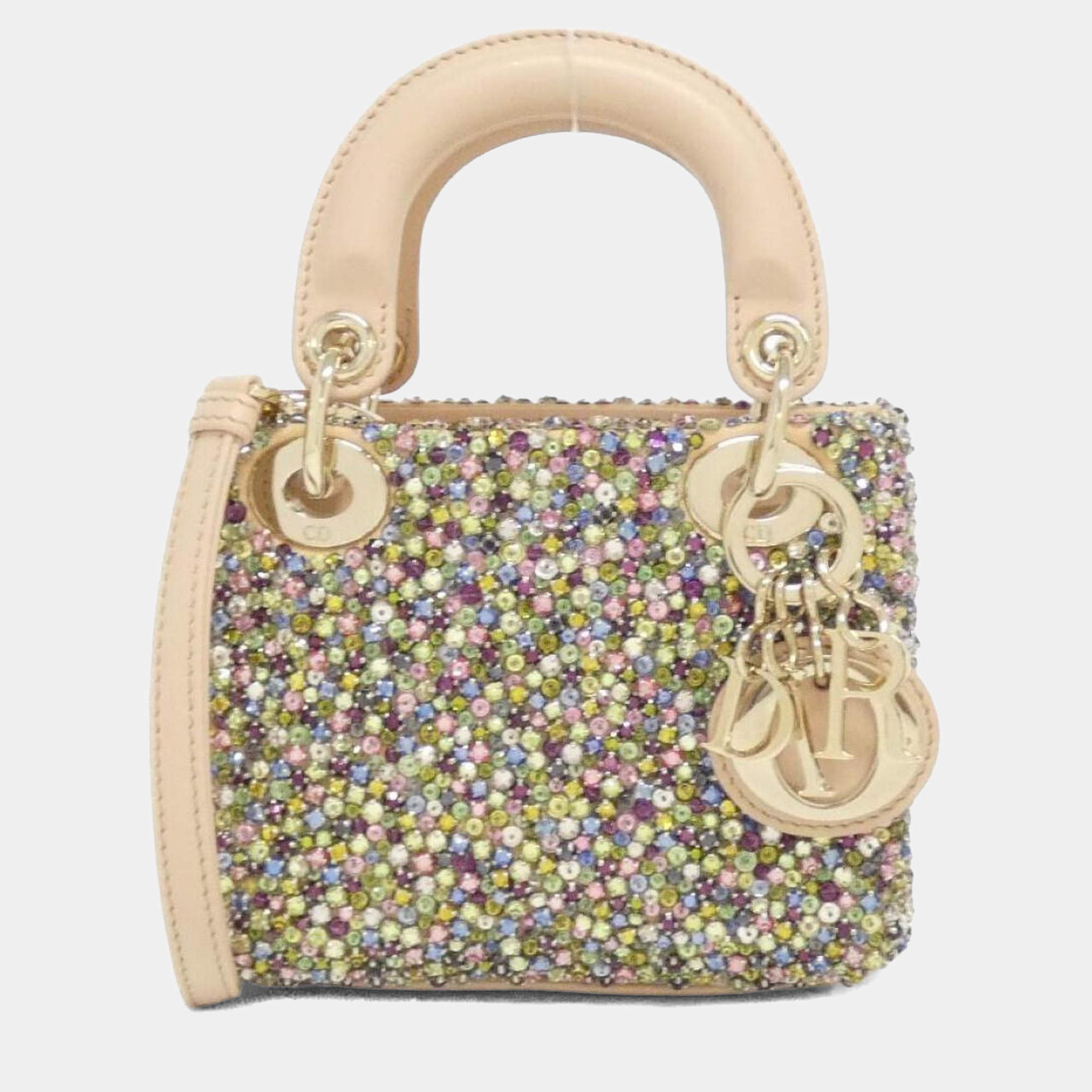 Pre Owned Christian Dior Lady Micro Multicolor Leather Rhinestone Shoulder Bag