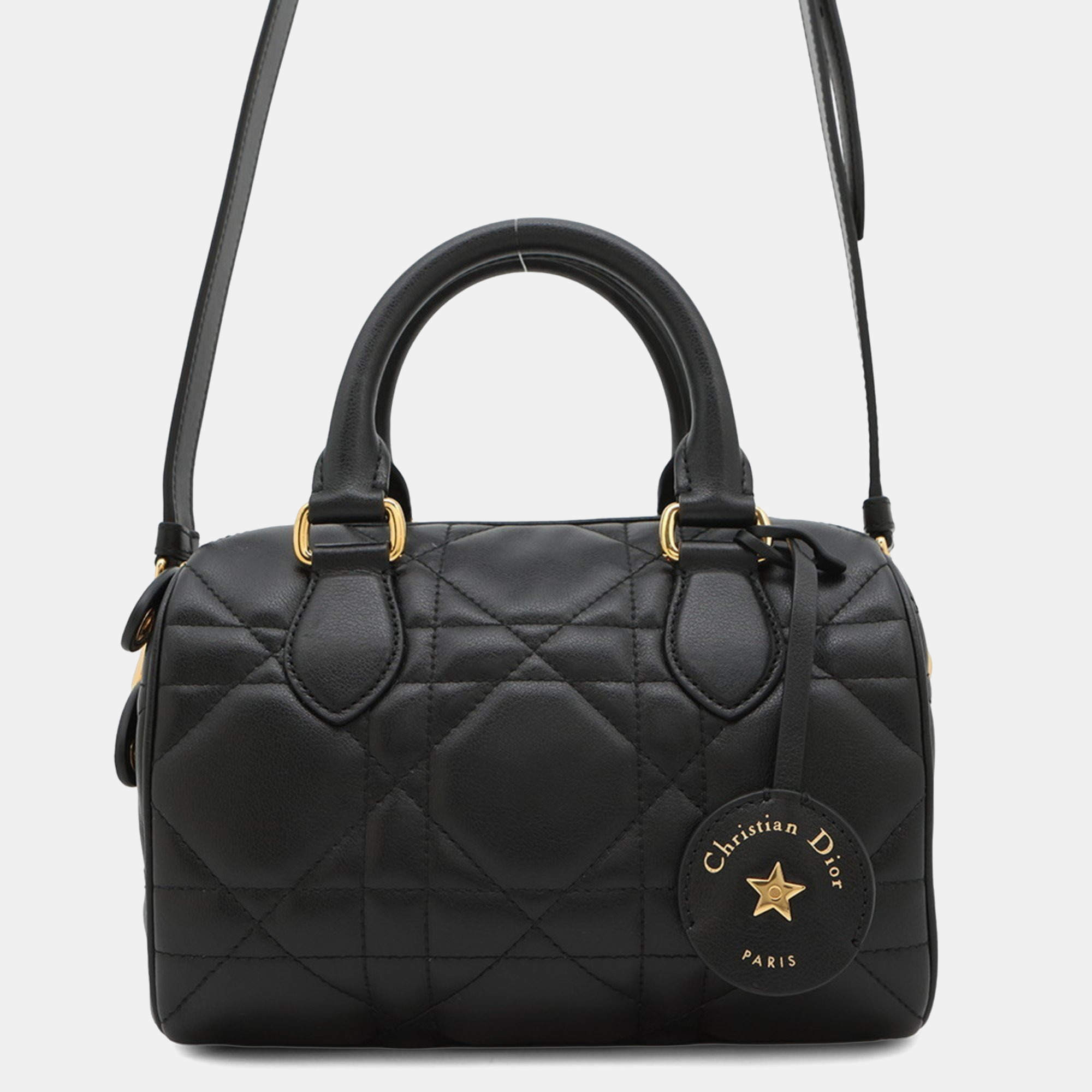 Pre Owned Christian Dior Handbag Groove 20 Macrocannage Small 2Way Black