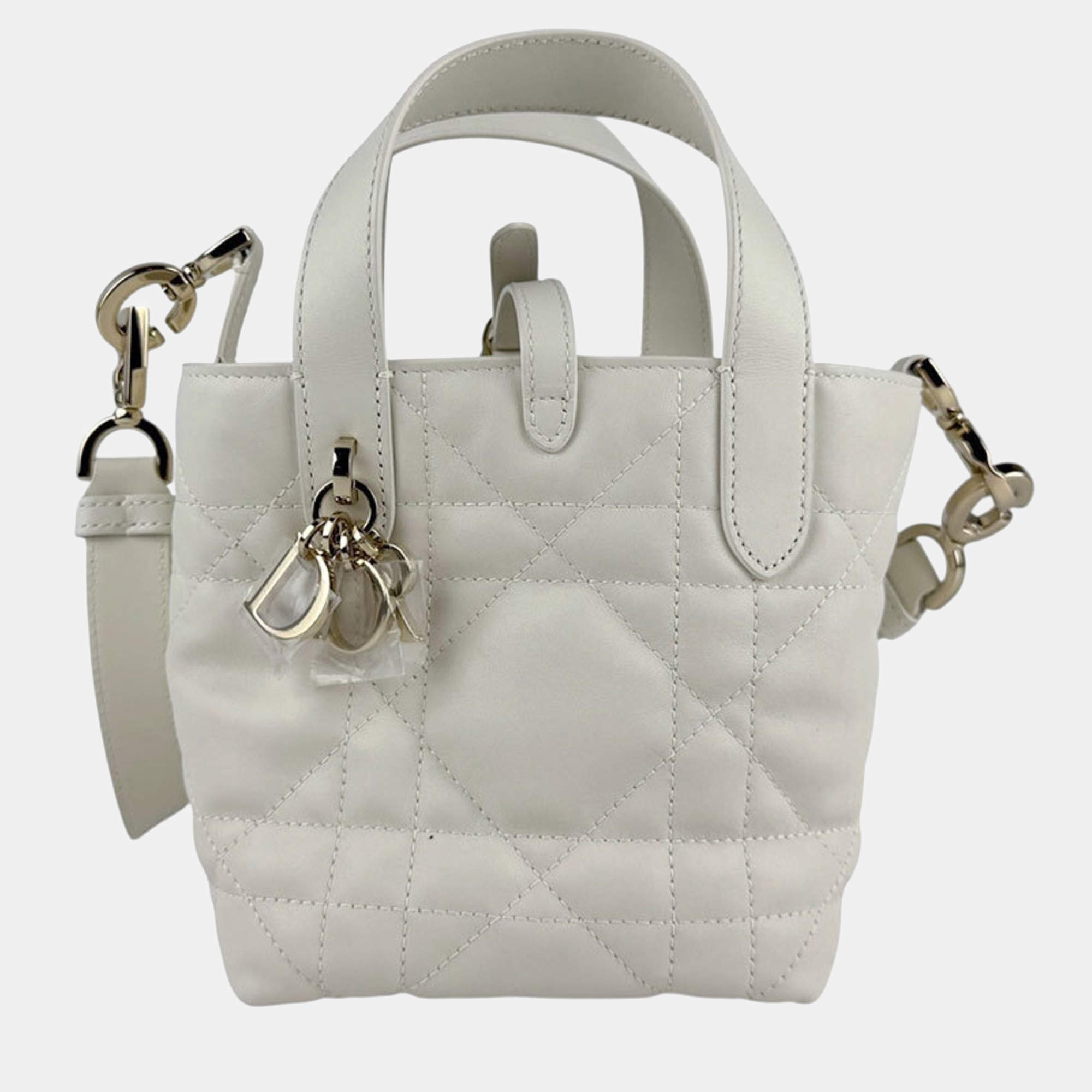Pre Owned Christian Dior Vertical Nano Tote Bag In White Leather