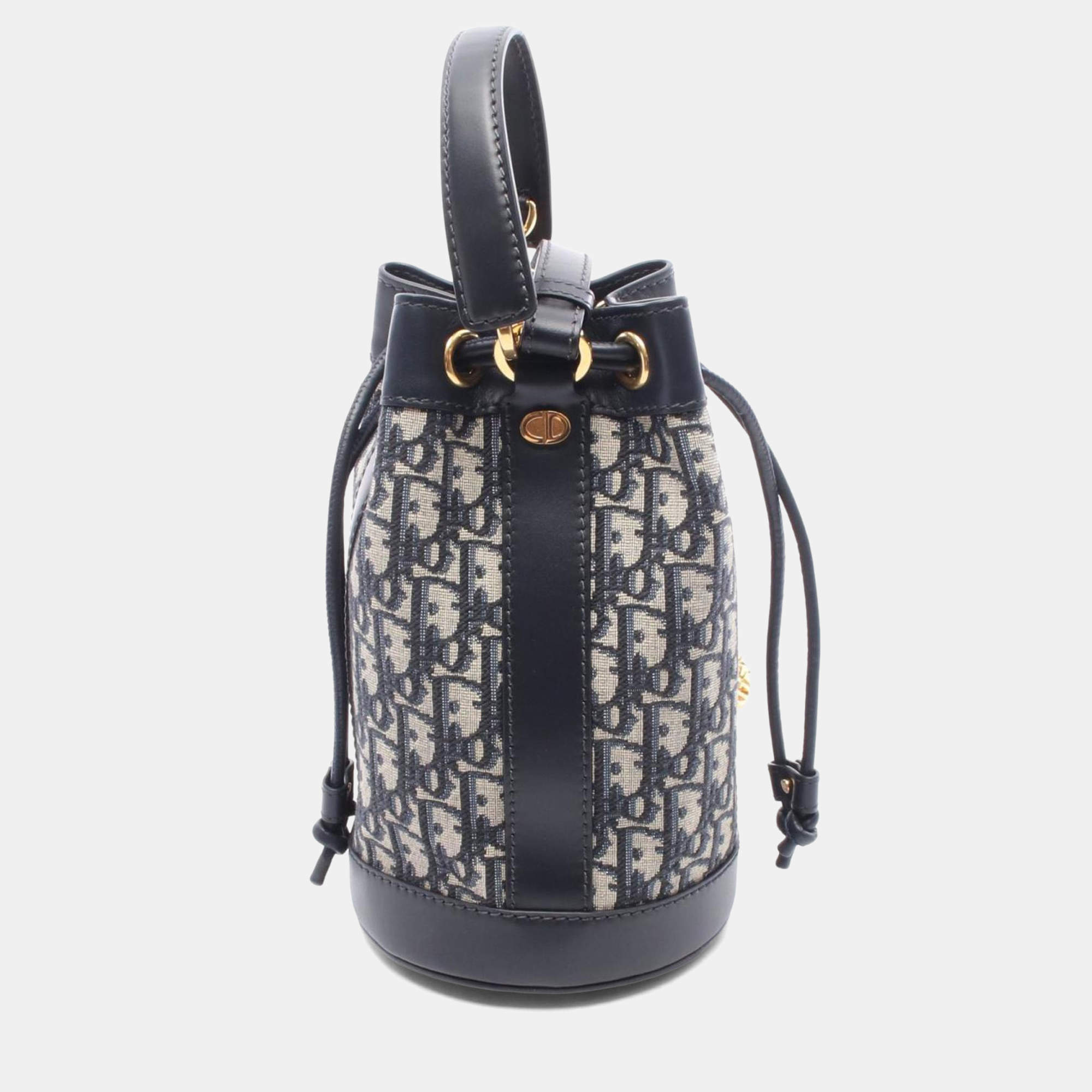 Pre Owned Christian Dior Dior Oblique Backpack  Canvas And Leather  Navy/Gray
