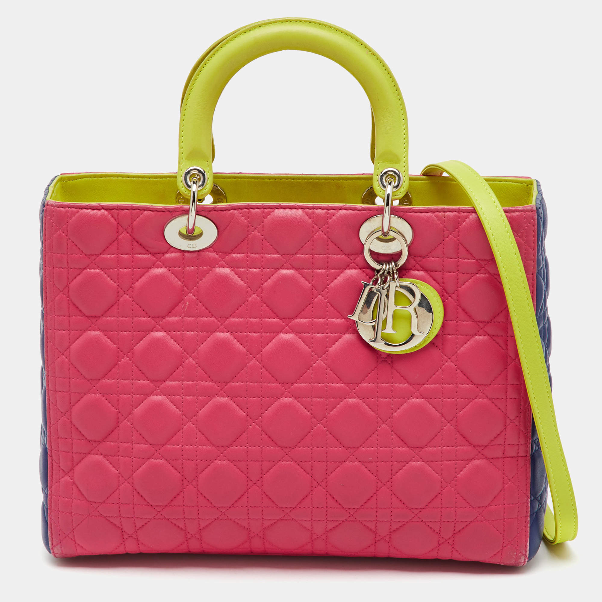 Pre Owned Dior Multicolor Cannage Leather Large Lady Dior Tote